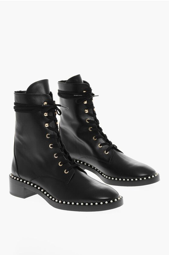 Stuart Weitzman Leather SONDRA Combat Booties with Beads | Grailed