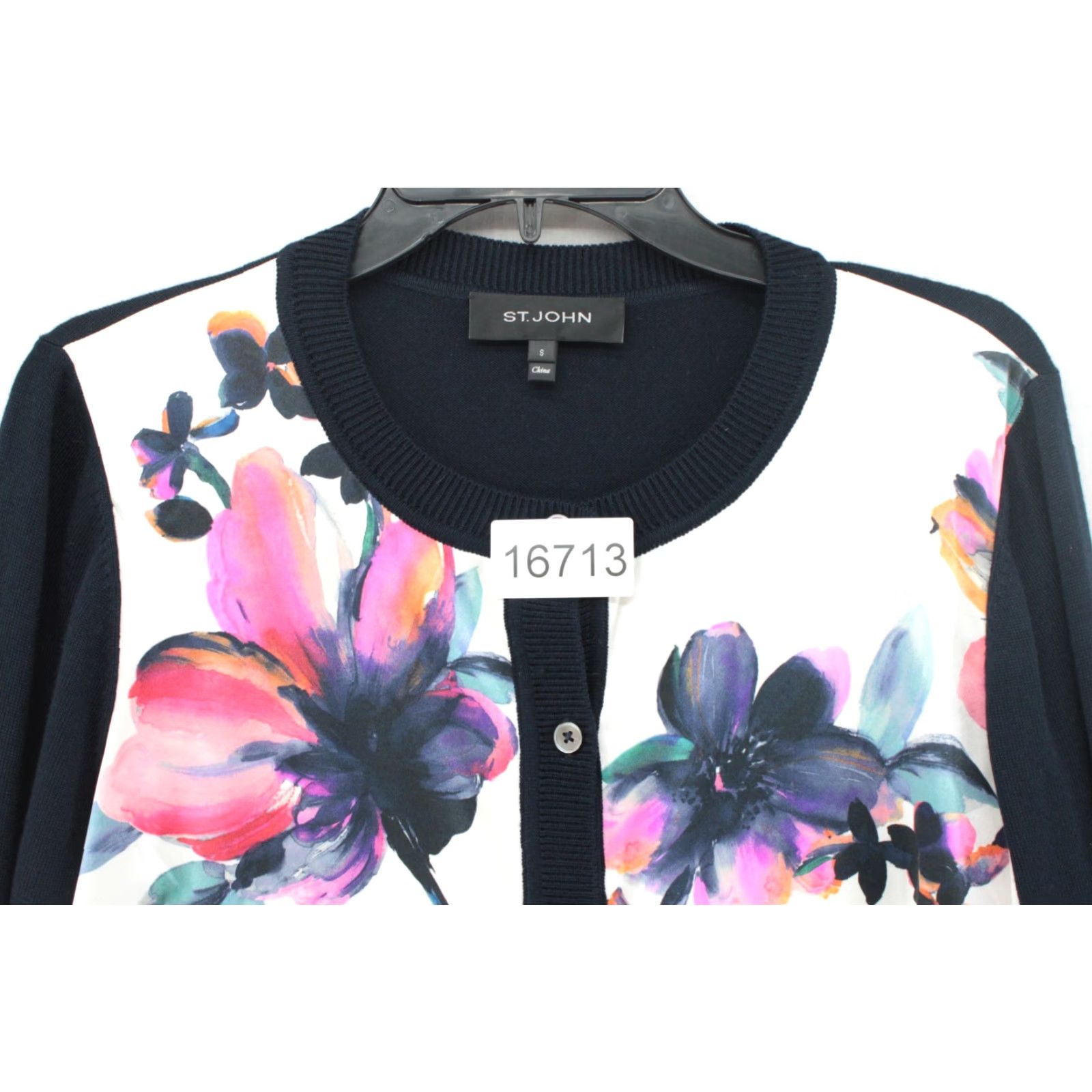 St. John St John cardigan Small Floral watercolor printed silk panel wool cashmere blend Cardigan Womens Size S / US 4 / IT 40 - 6 Thumbnail