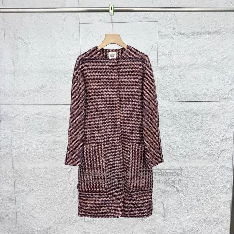 Hermes Hermes Striped Houndstooth Long Trench Coat with Hidden Bu Size XXS / US 00 / IT 34 - 1 Thumbnail