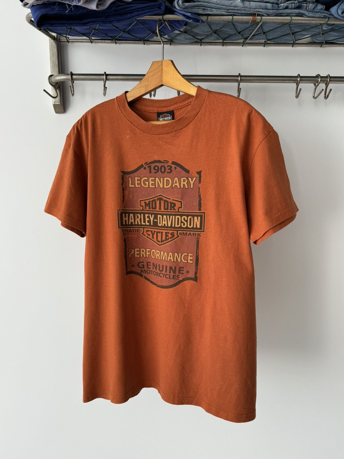 Harley Davidson × Vintage Vintage 2009 Harley Davidson ‘Jamestown’ Orange T-Shirt Size US L / EU 52-54 / 3 - 5 Thumbnail