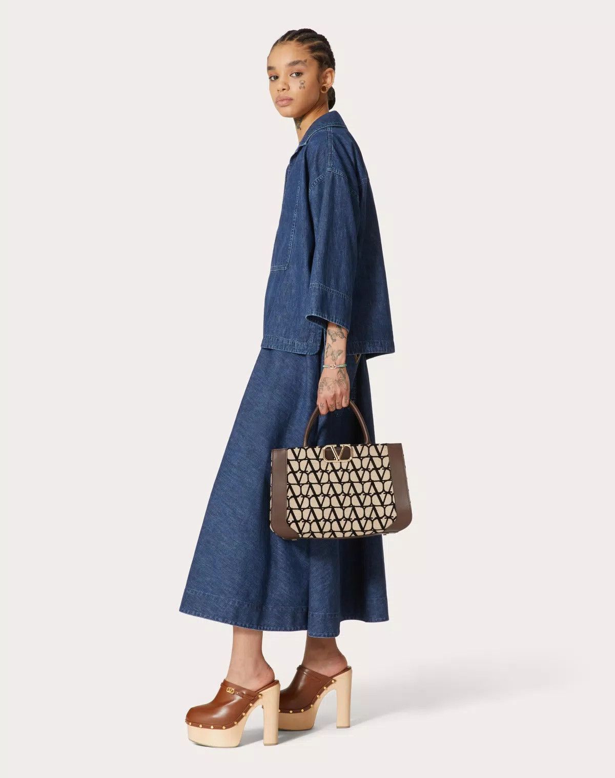 Valentino o1s1wg110625 Chambray Denim Kaftan Top in Medium Blue Size M / US 6-8 / IT 42-44 - 3 Thumbnail