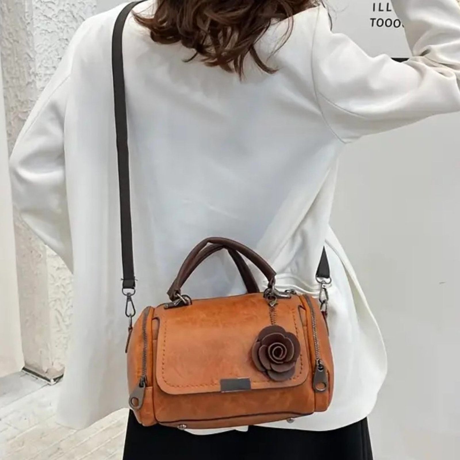 Other Vintage Boston Satchel Bag w/Flower Pendant - Yellow Brown Size ONE SIZE - 3 Thumbnail
