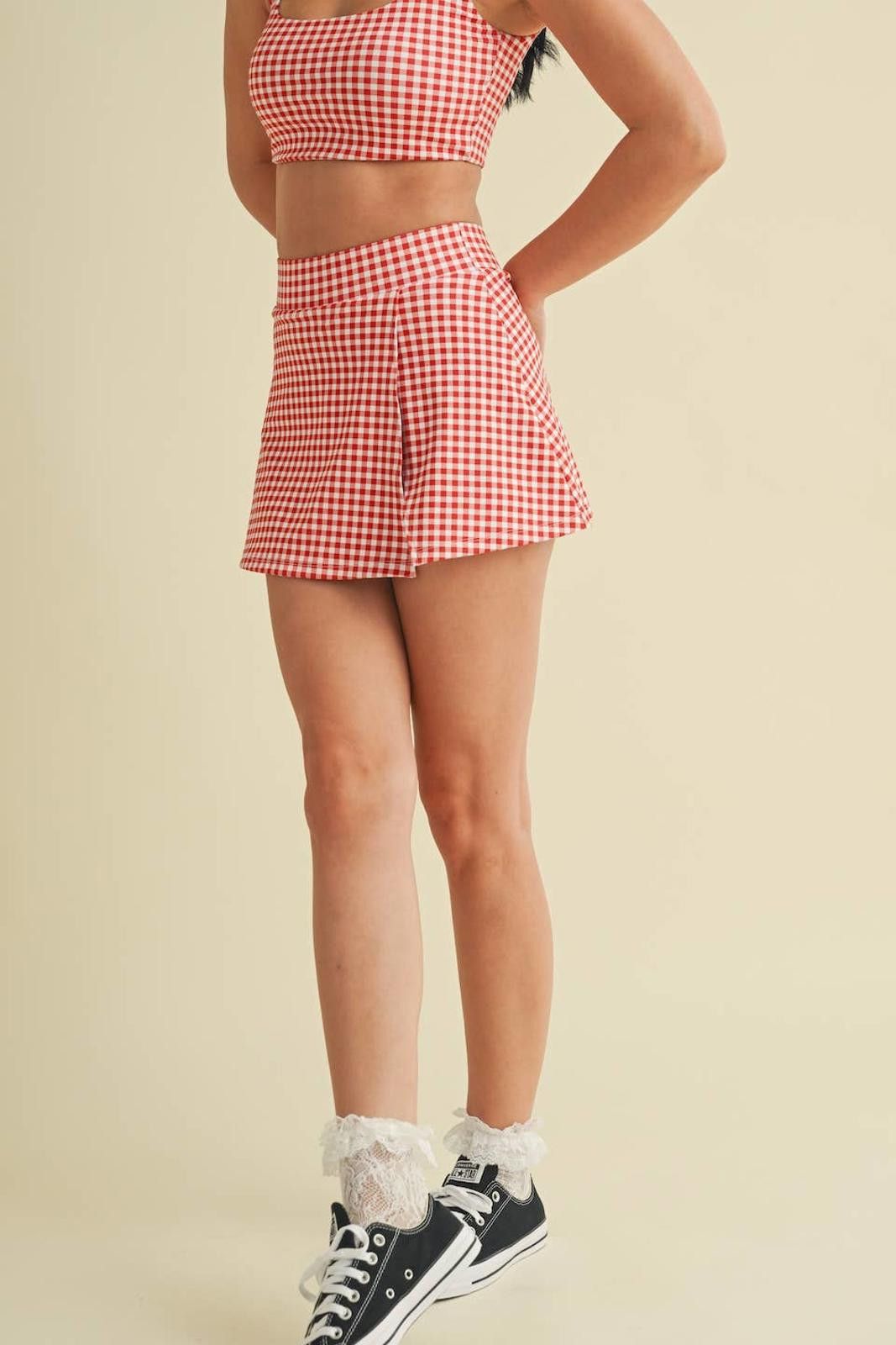 Christian Kimber Gingham Print Side Slit A-Line Skort with Pocket by Kimberly Size ONE SIZE - 10 Thumbnail