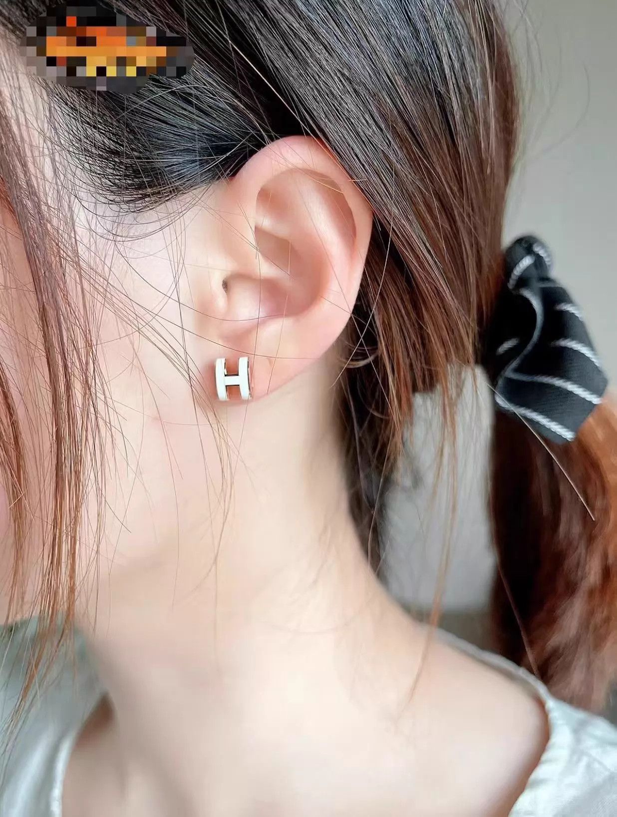 Hermes Hermes Pop H Earrings K Gold White Enamel AH323 Size ONE SIZE - 9 Thumbnail