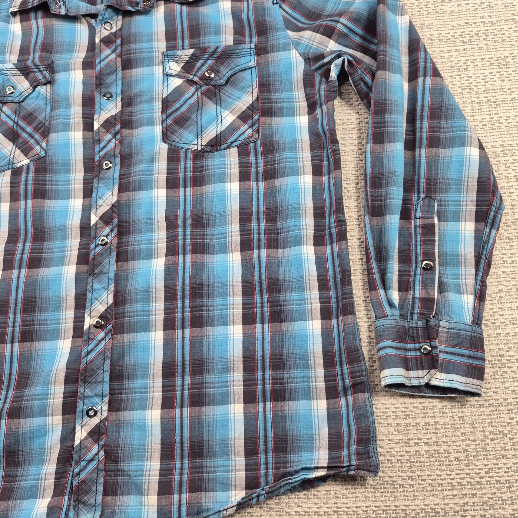 Vintage Skully Pearl Snap Shirt Mens L Blue Plaid Cotton Long Sleeve Western Casual Shirt Size US L / EU 52-54 / 3 - 2 Thumbnail