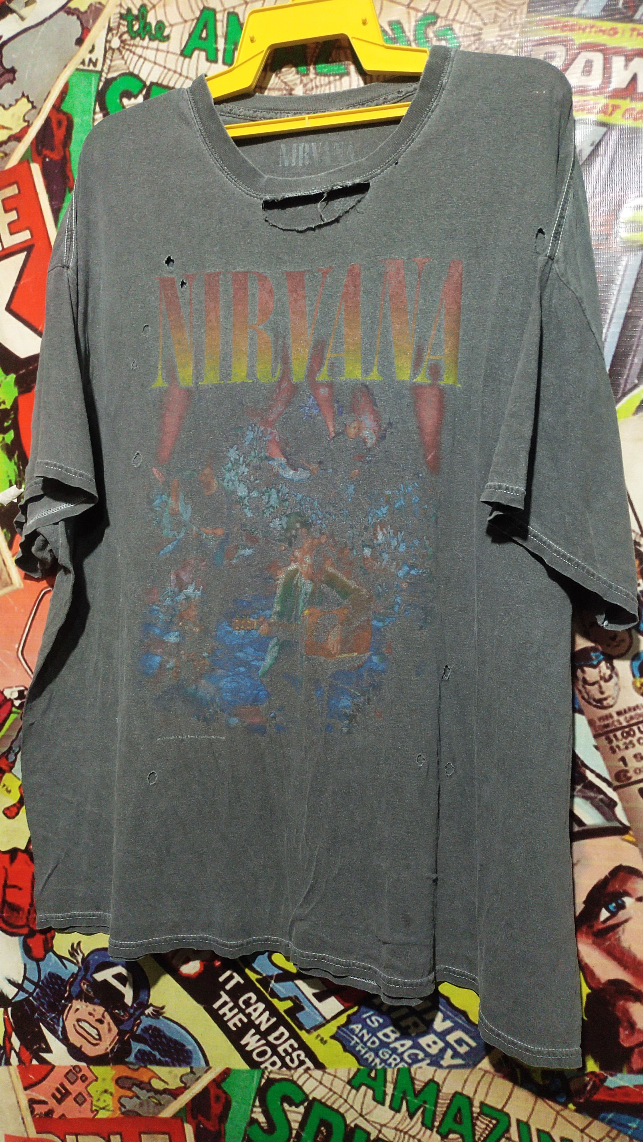 image of Band X Distressed Nirvana C2018 Tee in Grey, Men's (Size 2XL)