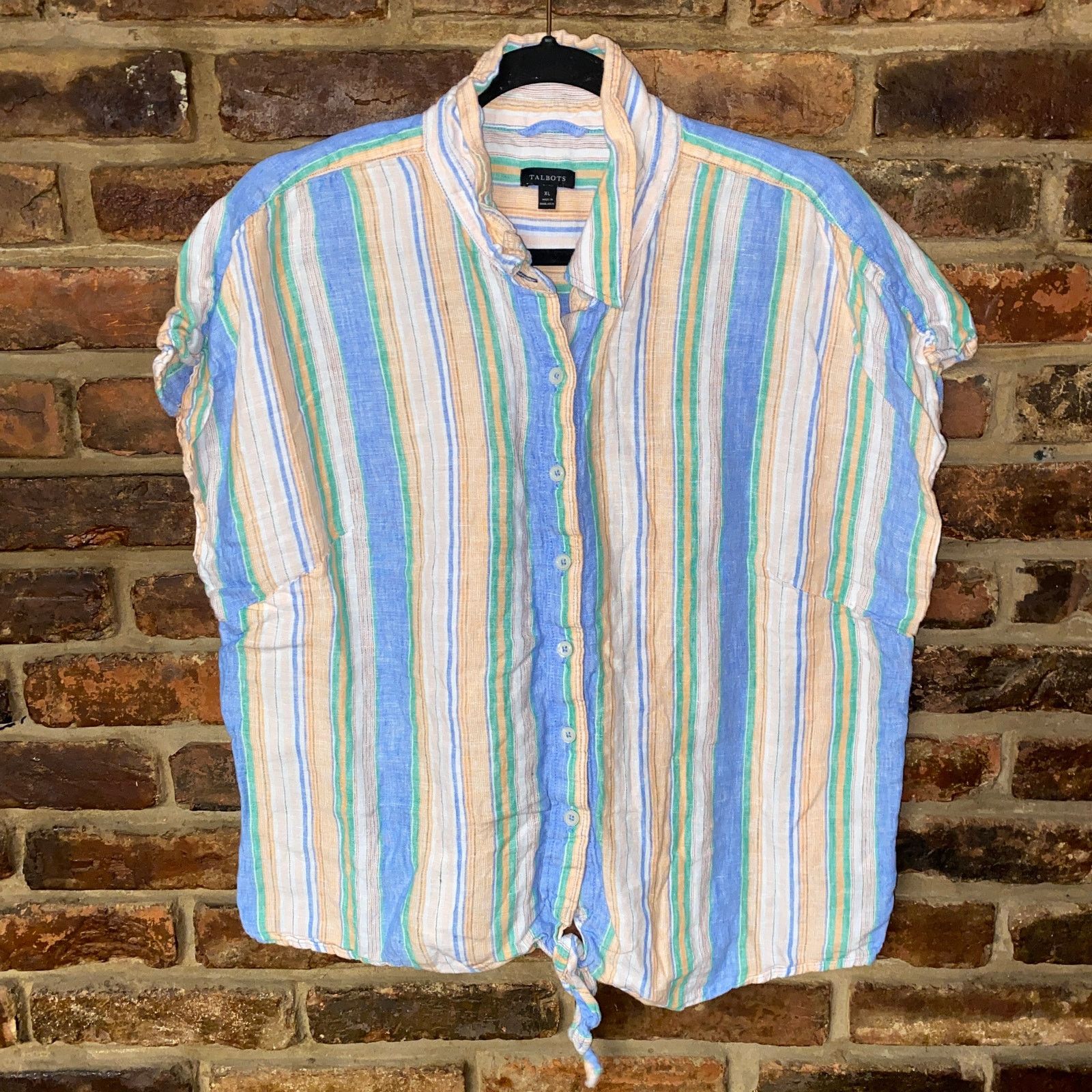 Talbots Talbots Swing Stripe Linen Tie Front Button Down Top Size XL Size XL / US 12-14 / IT 48-50 - 2 Thumbnail