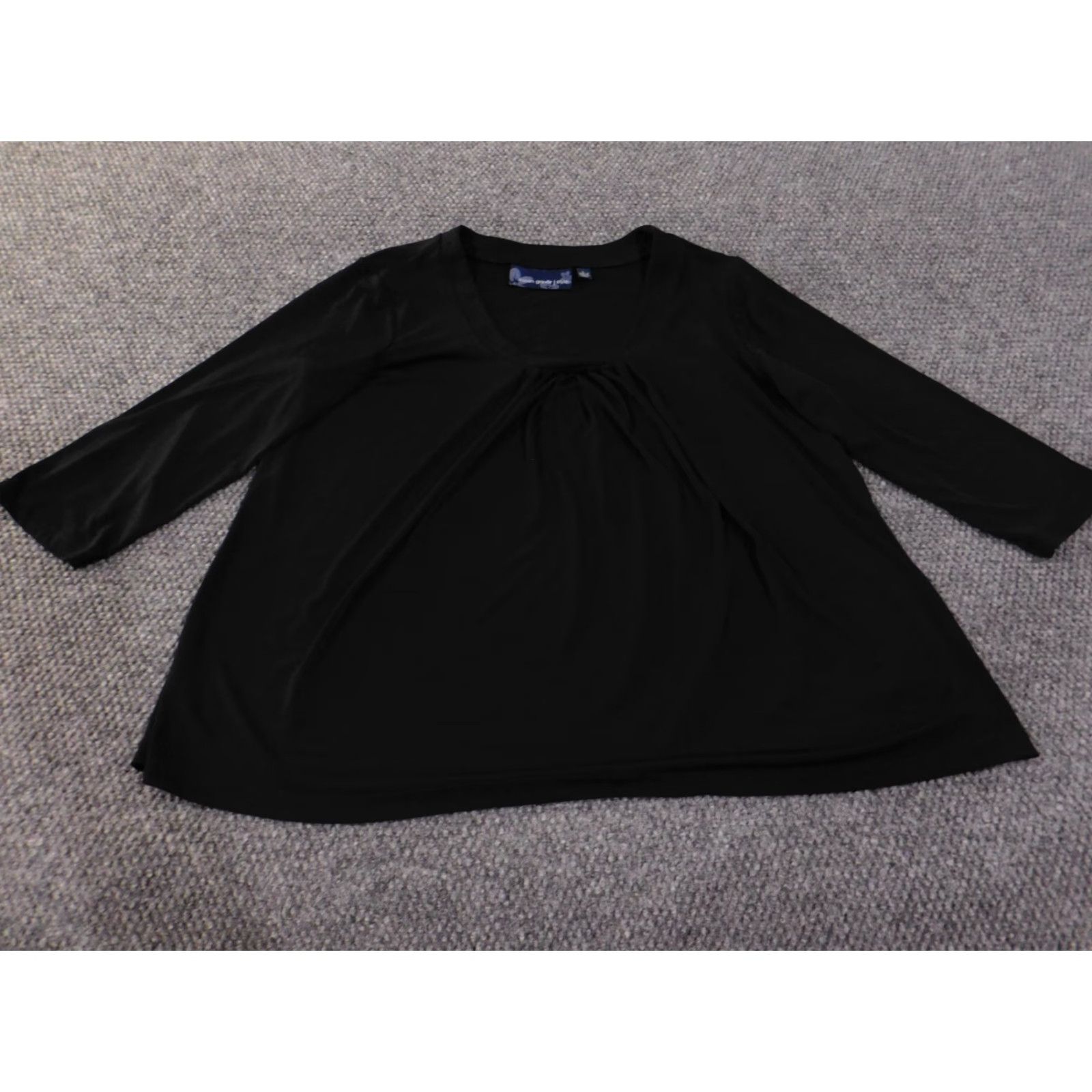 Vintage Susan Graver Blouse Shirt Womens L Black V-Neck Knit Polyester Spandex Casual Stretch Pullover Regular Basic Size L / US 10 / IT 46 - 2 Thumbnail