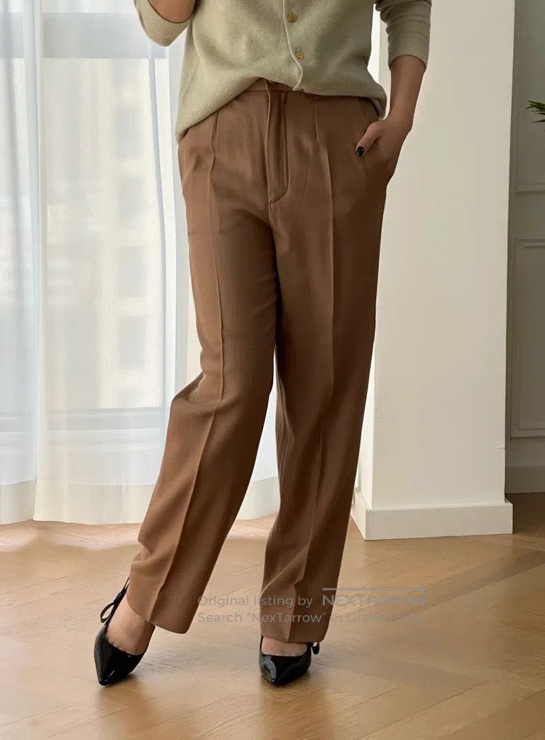 Hermes Hermes size M Solid cashmere straight-leg casual pants, kha Size 22" - 2 Thumbnail