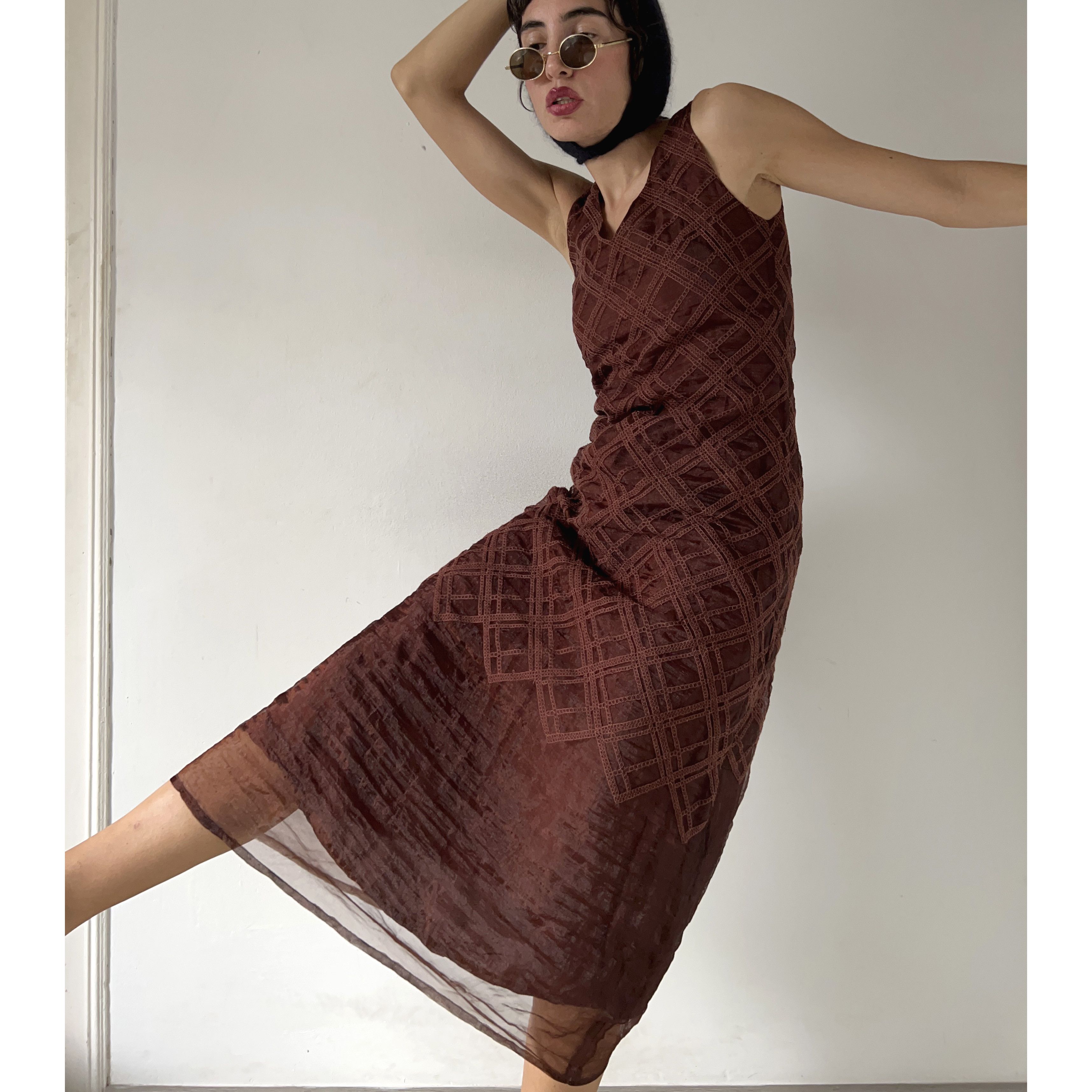 Vintage Amaya Arzuaga vintage brown tank dress Size S / US 4 / IT 40 - 6 Thumbnail