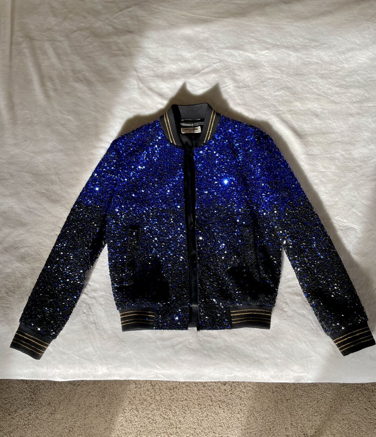 Saint Laurent Paris Saint Laurent Paris Teddy Varsity Sequin Bomber Jacket Blue Size US XS / EU 42 / 0 - 14 Thumbnail