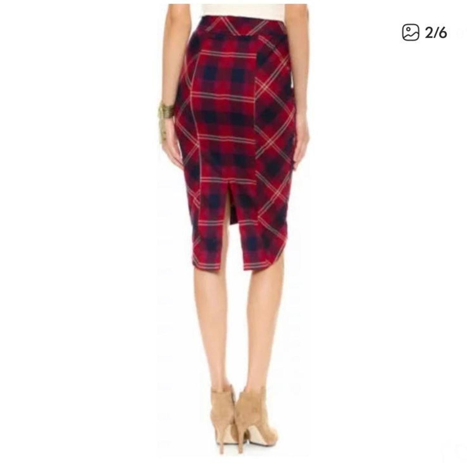 Free People NEW Free People Geometric Precision Red Plaid Pencil Skirt 8 Size 30" / US 8 / IT 44 - 9 Thumbnail