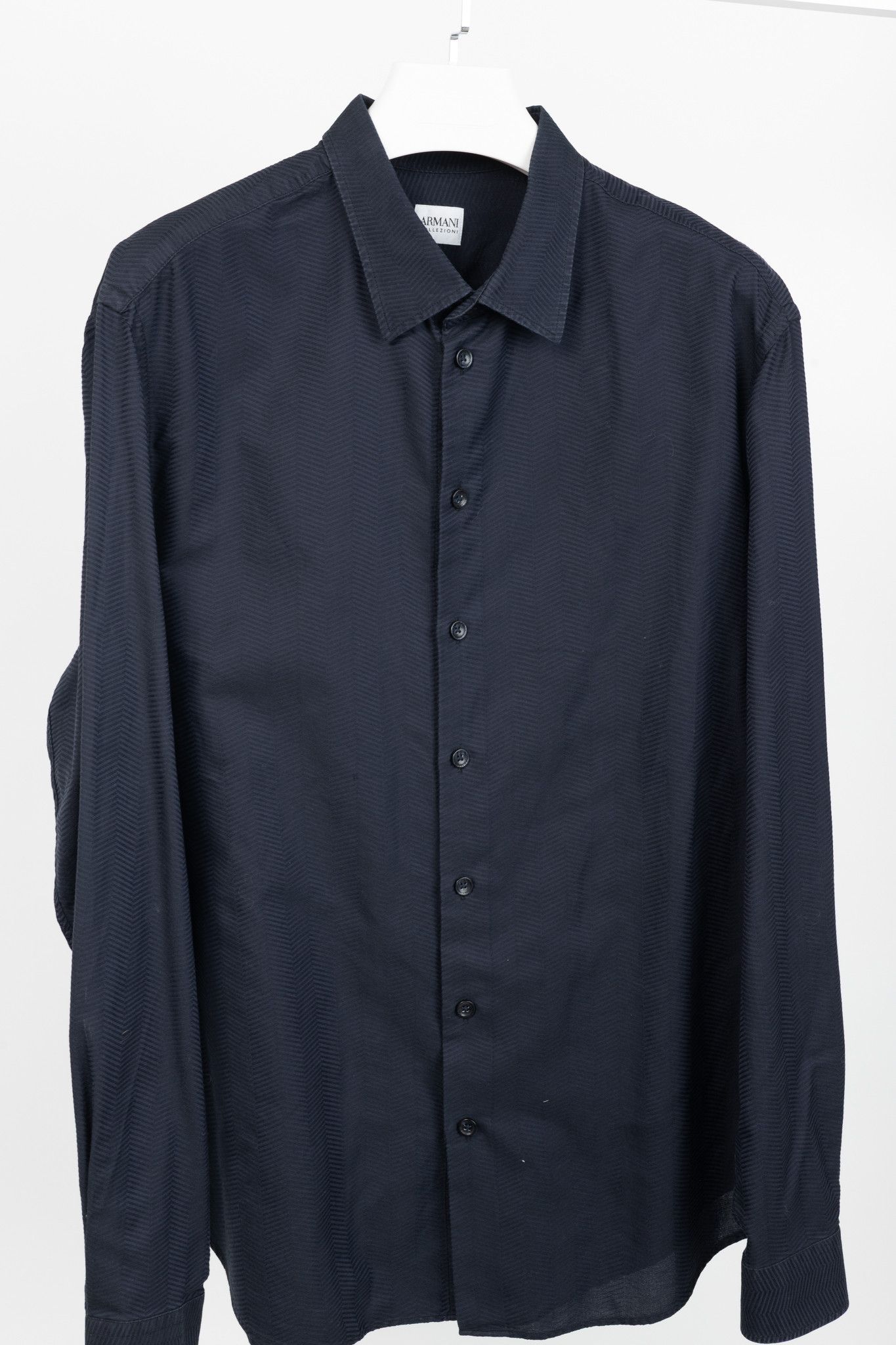 Armani Collezioni Armani Collezioni Herringbone-Texture Cotton Buttoned Shirt Size US XXL / EU 58 / 5 - 3 Thumbnail