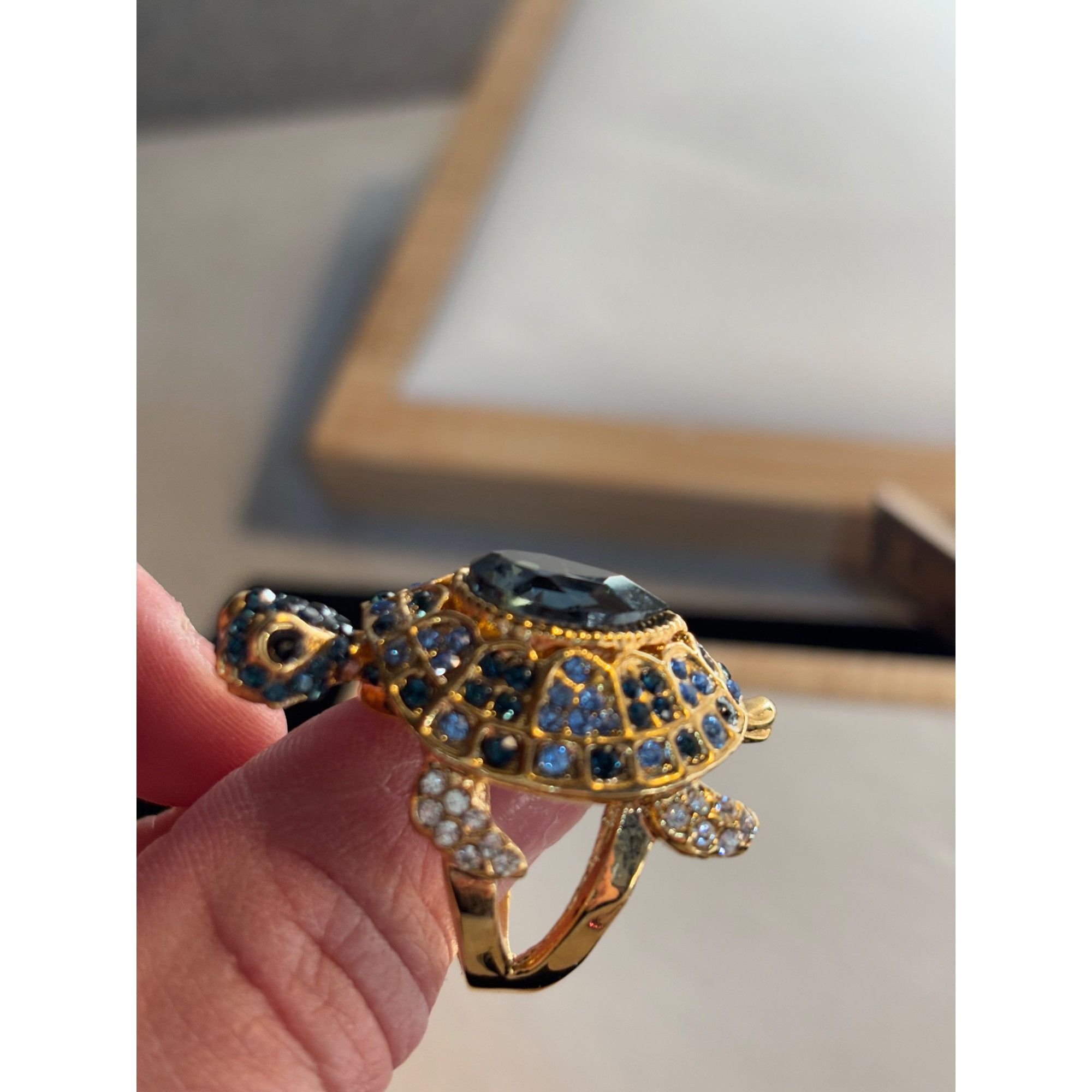 Other Gold Turtle Ring With Blue & Clear Crystals Adjustable Size Size ONE SIZE - 9 Thumbnail
