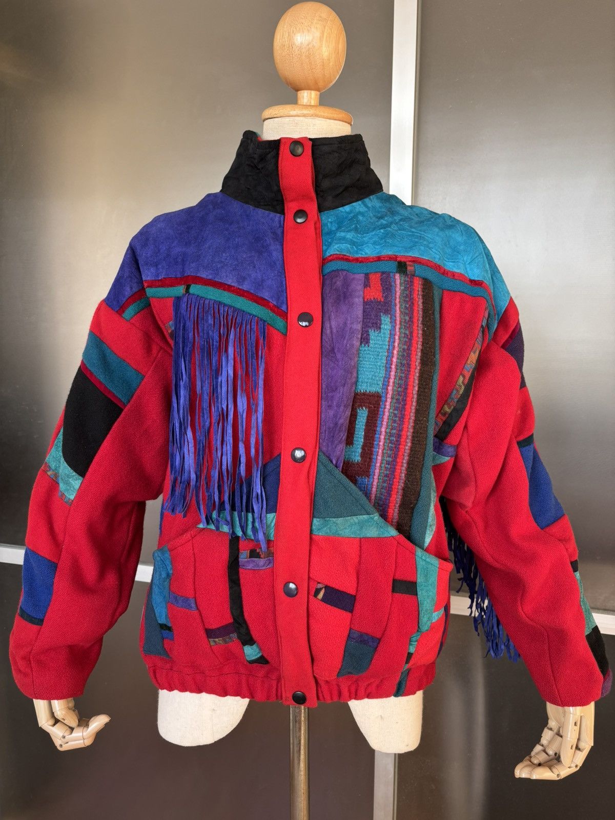 Designer × Vintage Santa Fe Re-creations 90s Suede Patchwork Fringe Jacket Size M / US 6-8 / IT 42-44 - 1 Thumbnail