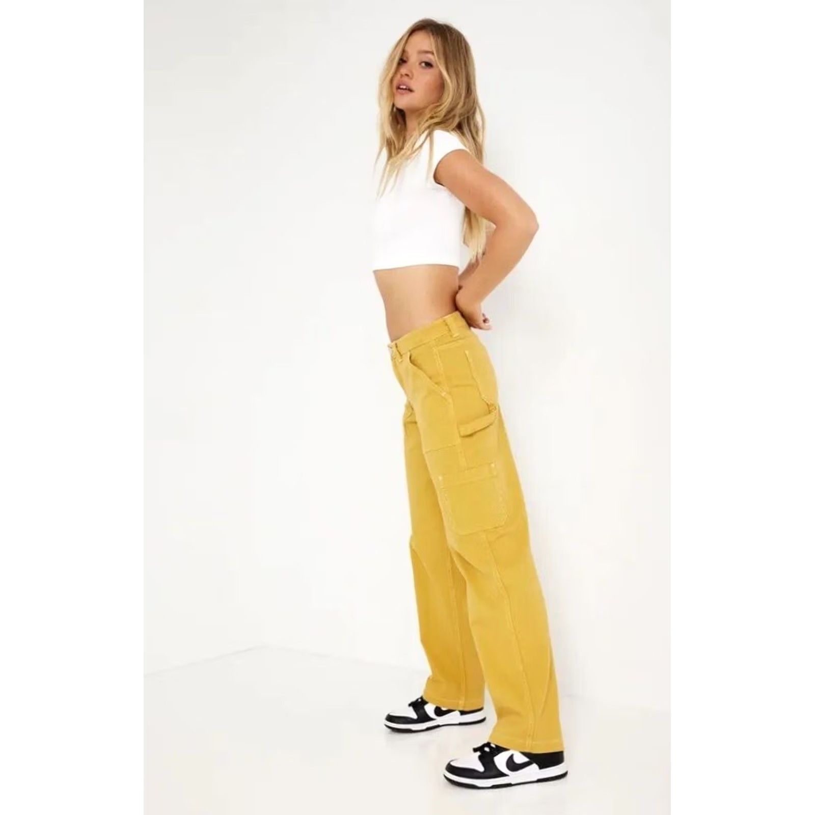 Garage Garage Yellow Dani Cargo Carpenter Straight Leg Baggy Pants Women's Size 0 Jeans Pants Slim Fit Cargo Pockets 80s 90s Grunge Retro Vintage? Size 28" / US 6 / IT 42 - 4 Thumbnail