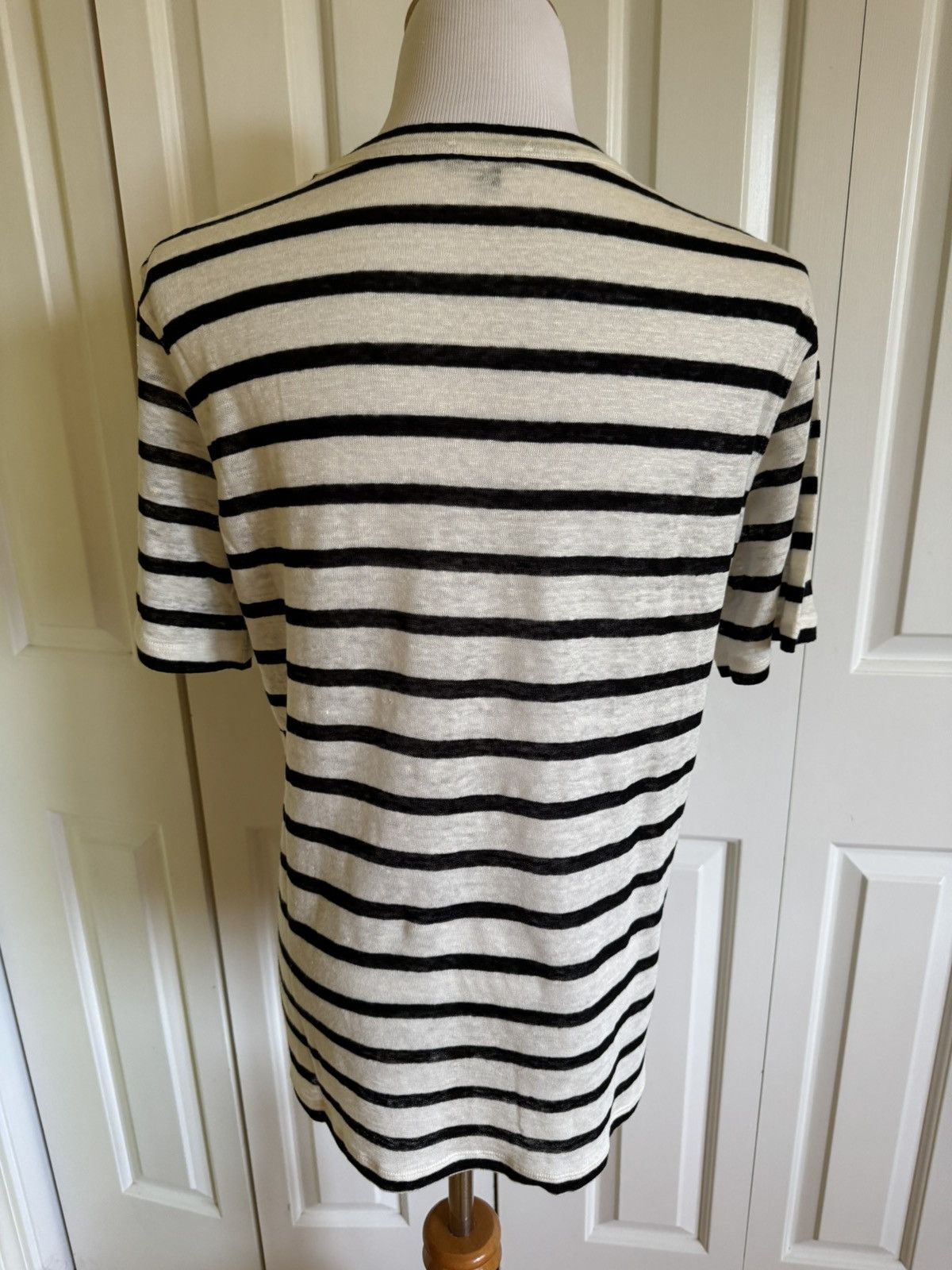 Massimo Dutti MASSIMO DUTTI Women White/Navy Striped Linen Top M EUC Size M / US 6-8 / IT 42-44 - 2 Thumbnail