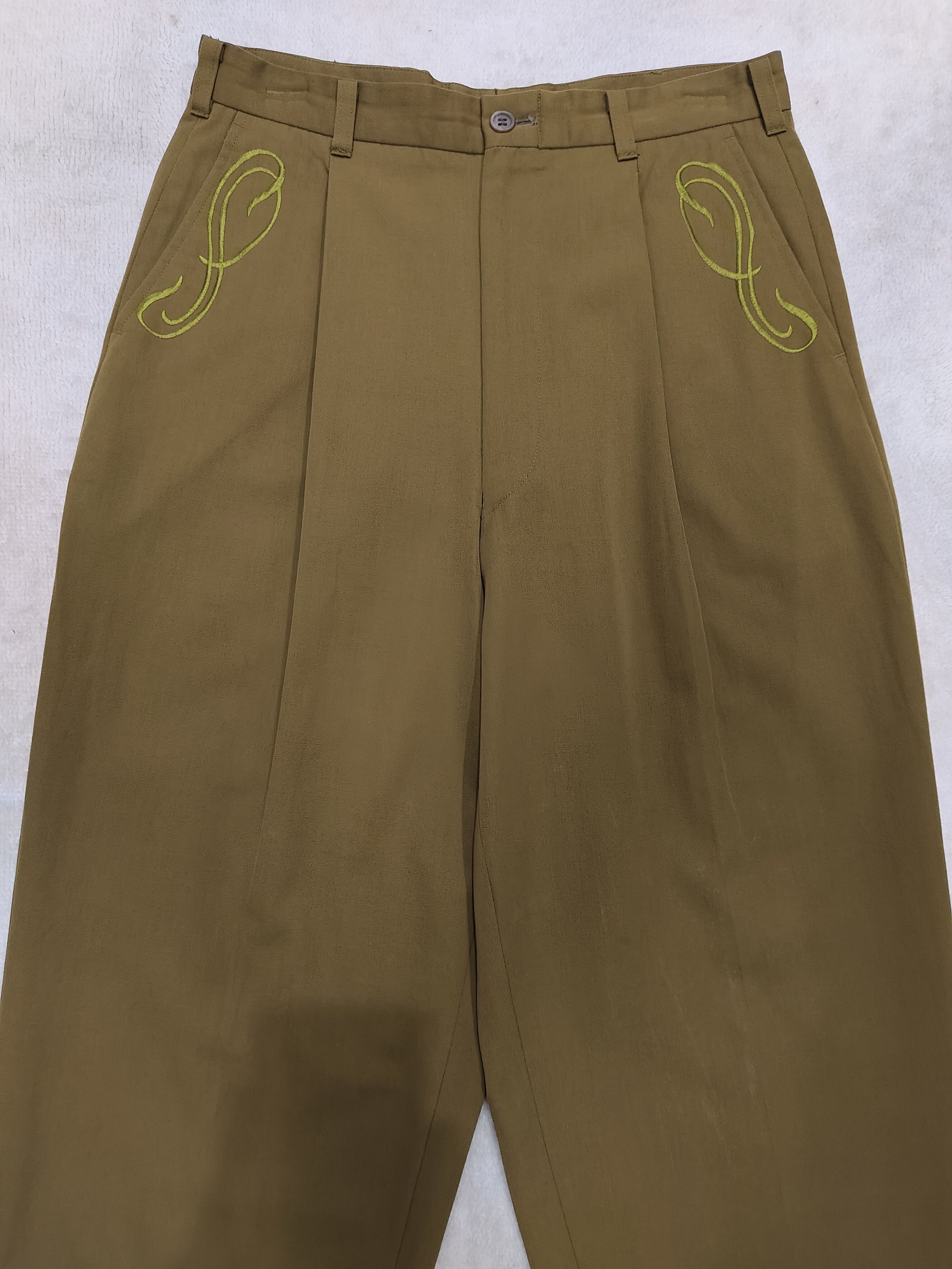 Mr. Junko 90s Mr Junko- Wide Tapered Embroidered Wool Trousers Size US 31 - 2 Thumbnail
