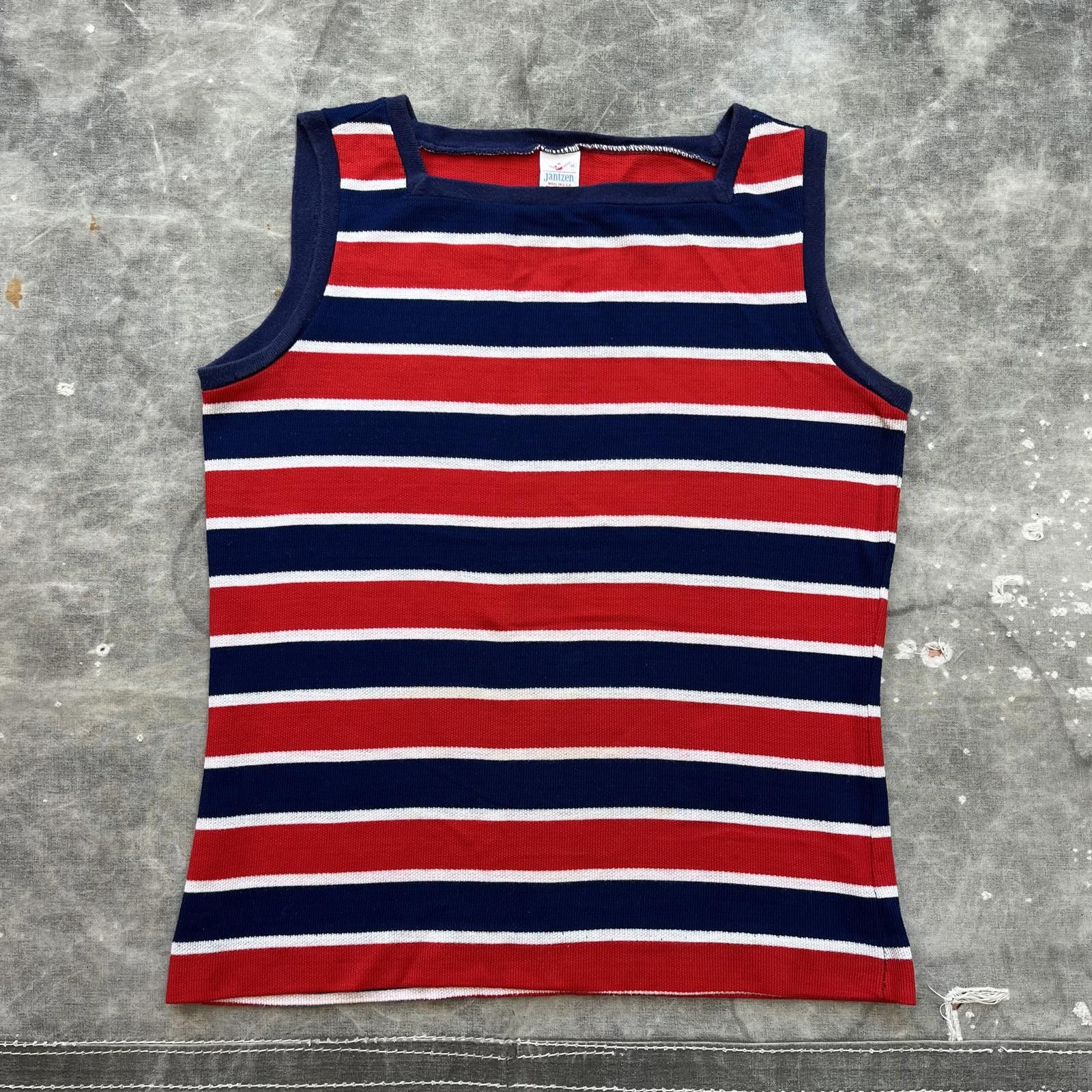 Jantzen × Vintage Vintage 1960s 1970s Striped Navy Red Jantzen Tank Top Shirt Size M / US 6-8 / IT 42-44 - 1 Thumbnail