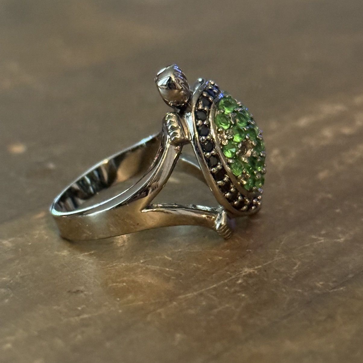 Vintage Vintage silver tone green rhinestone articulated turtle ring Size ONE SIZE - 5 Thumbnail