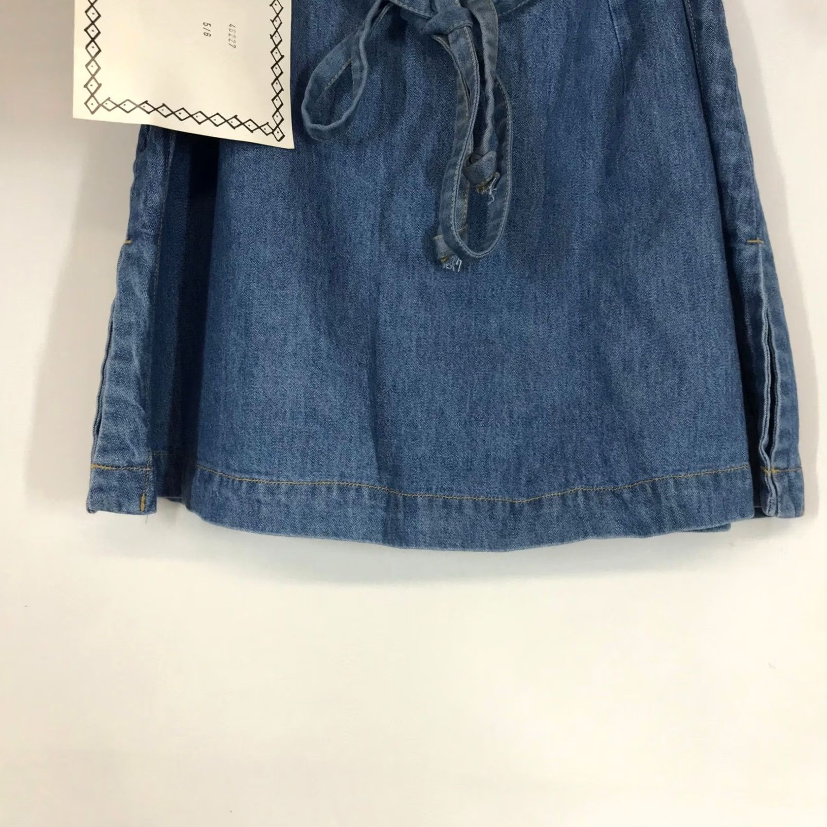 Denime VINTAGE True Blue Denim Skirt Tie Waist A-Line Short Women 5/6 Blue Cotton Pockets Slit Tan? (Note: There is an error) Size 27" / US 4 / IT 40 - 6 Thumbnail