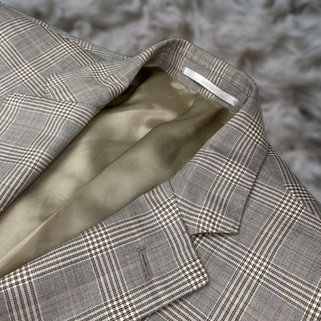Valentino Valentino Blazer Men’s 42R Wool Plaid Brown 2-Button Notch Lapel Double-Vented Italy Casual Travel Regular Mens Size 42R - 1 Thumbnail