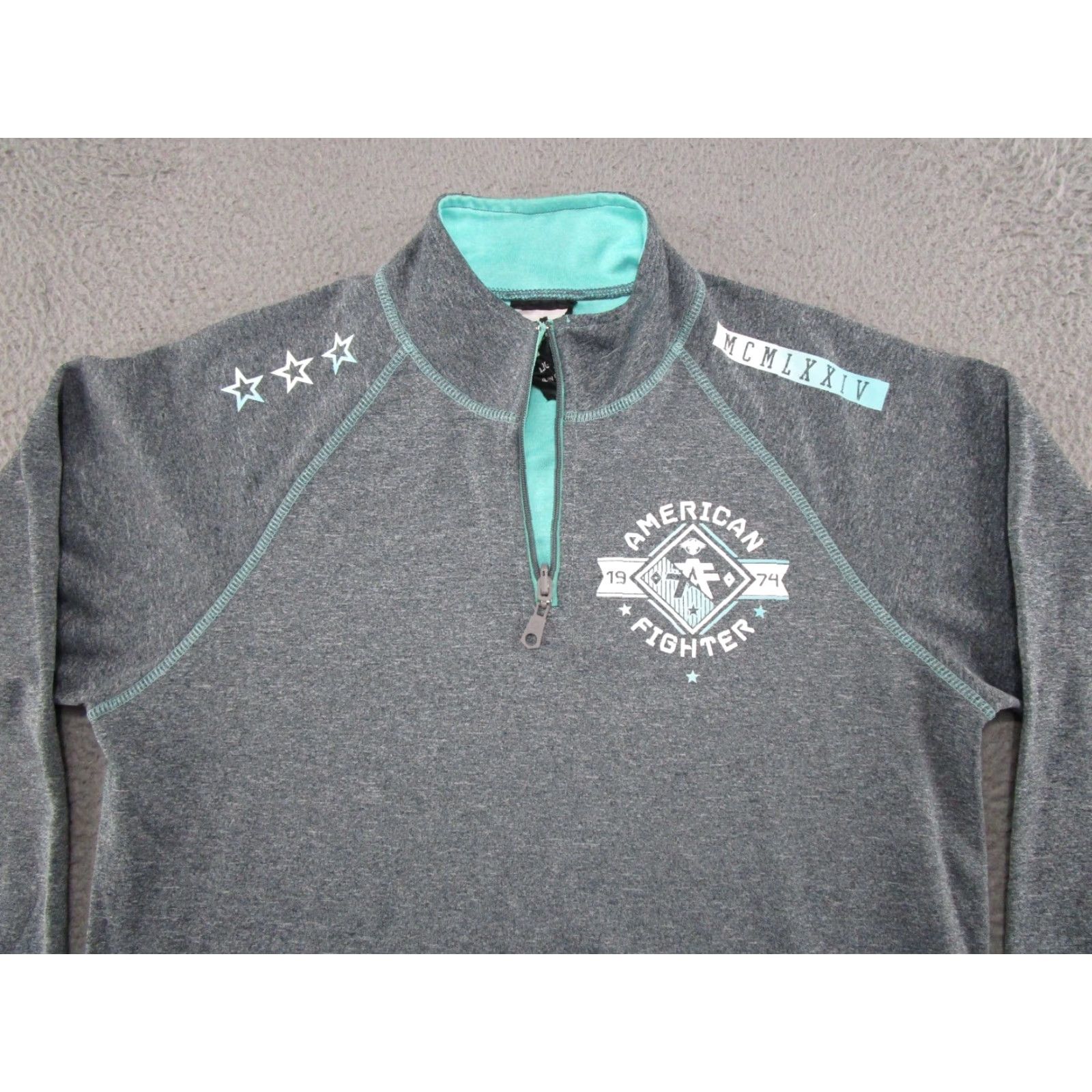 Vintage American Fighter Shirt Men's L Long Sleeve Pullover 1/4 Zip Grunge MMA Y2K Gray Size US L / EU 52-54 / 3 - 2 Thumbnail