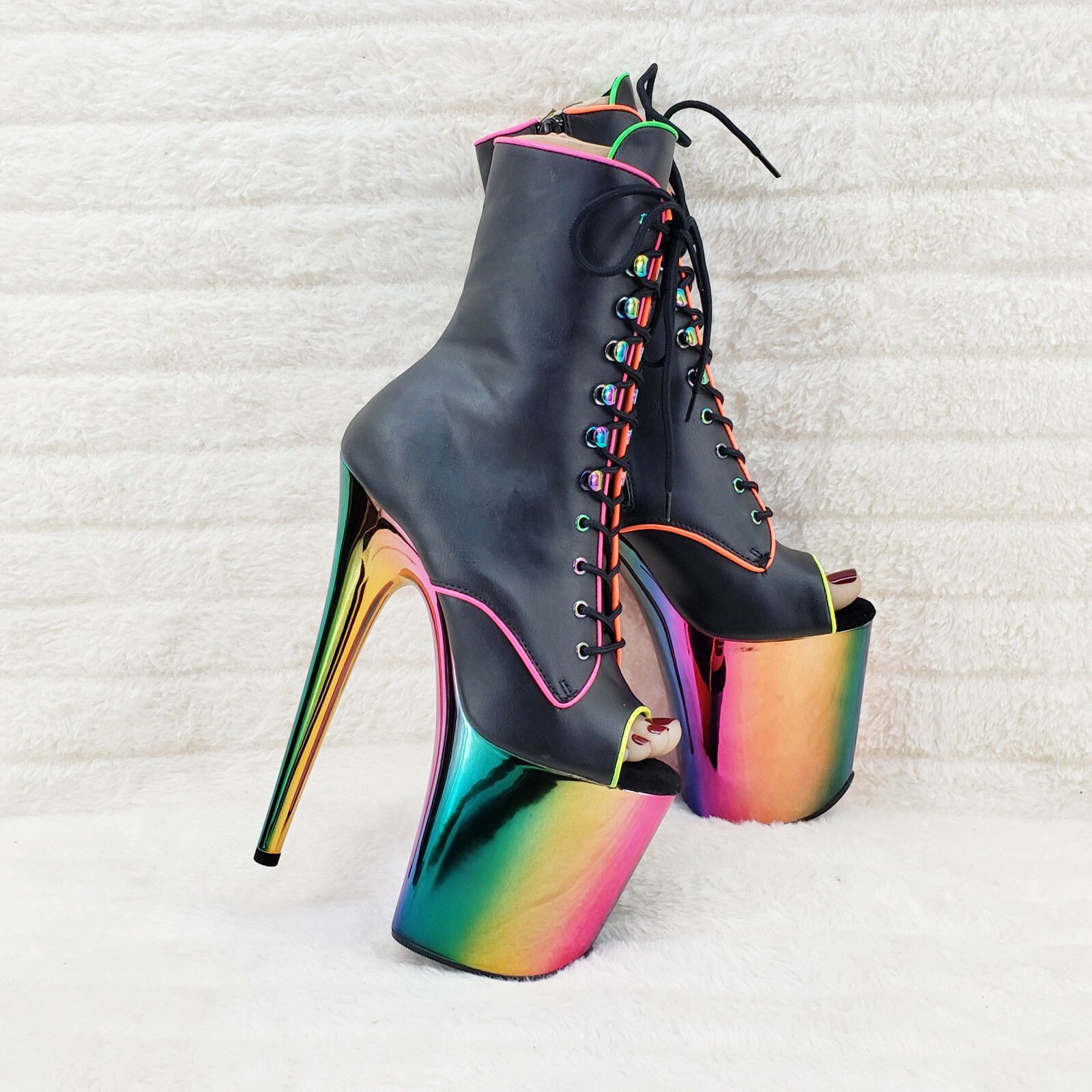 Other Flamingo 1021RC Rainbow Chrome 8" Heels Platform Neon Trim A Size US 12 / IT 42 - 4 Thumbnail