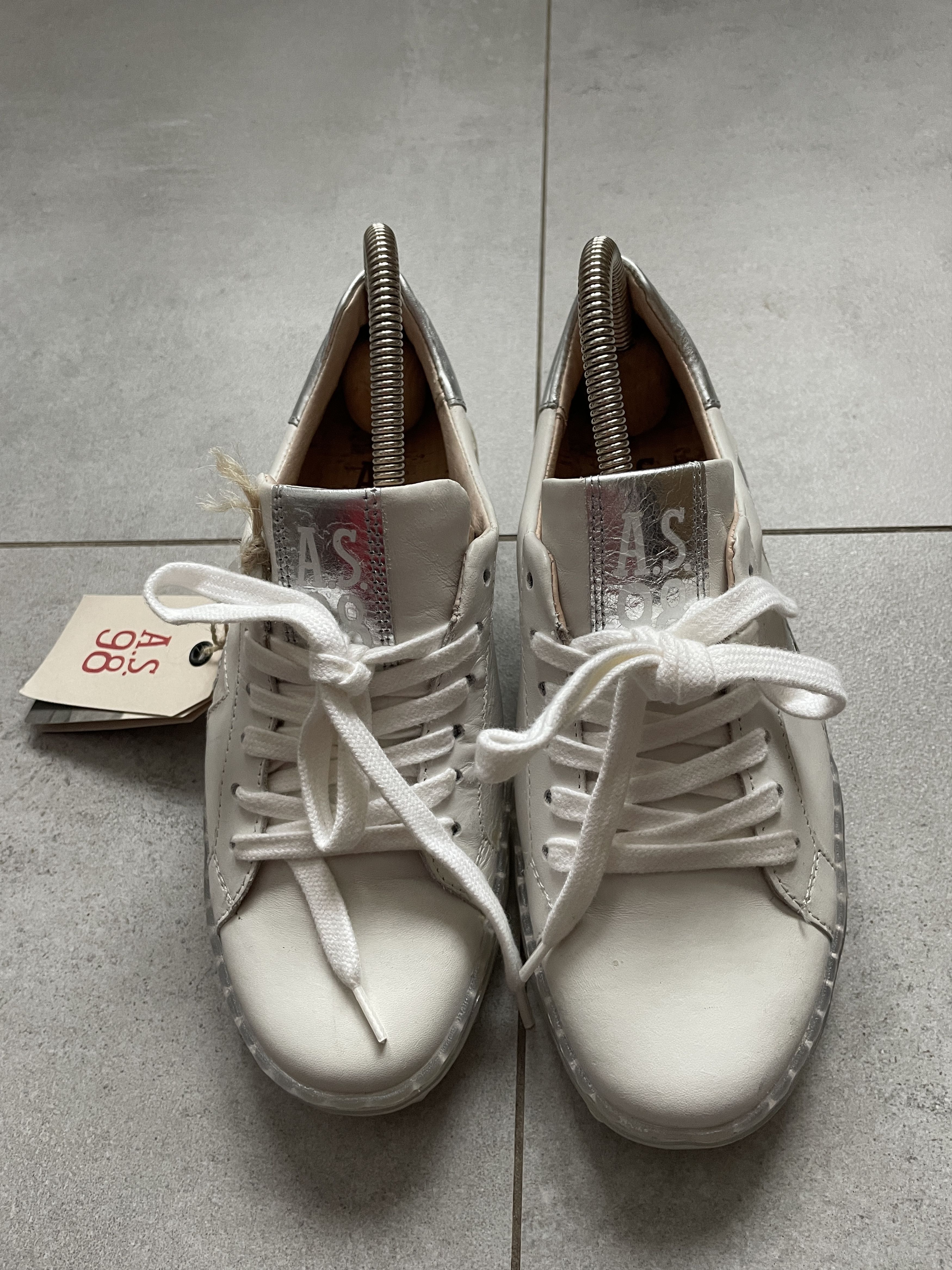 A.S.98 A.S.98 WHITE LEATHER GOLDEN GOOSE TYPE SNEAKERS Size US 7 / EU 40 - 3 Thumbnail