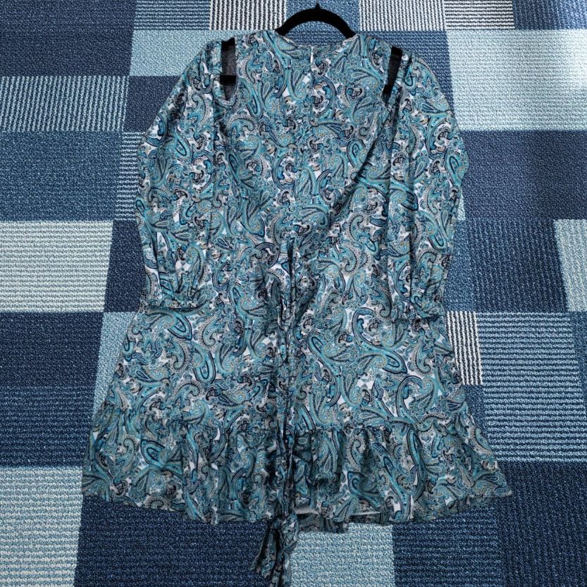 Michael Kors Michael Kors Paisley Cold Shoulder Dress Womens XL Blue Cotton Long Sleeve Mini Dress Size XL / US 12-14 / IT 48-50 - 1 Thumbnail