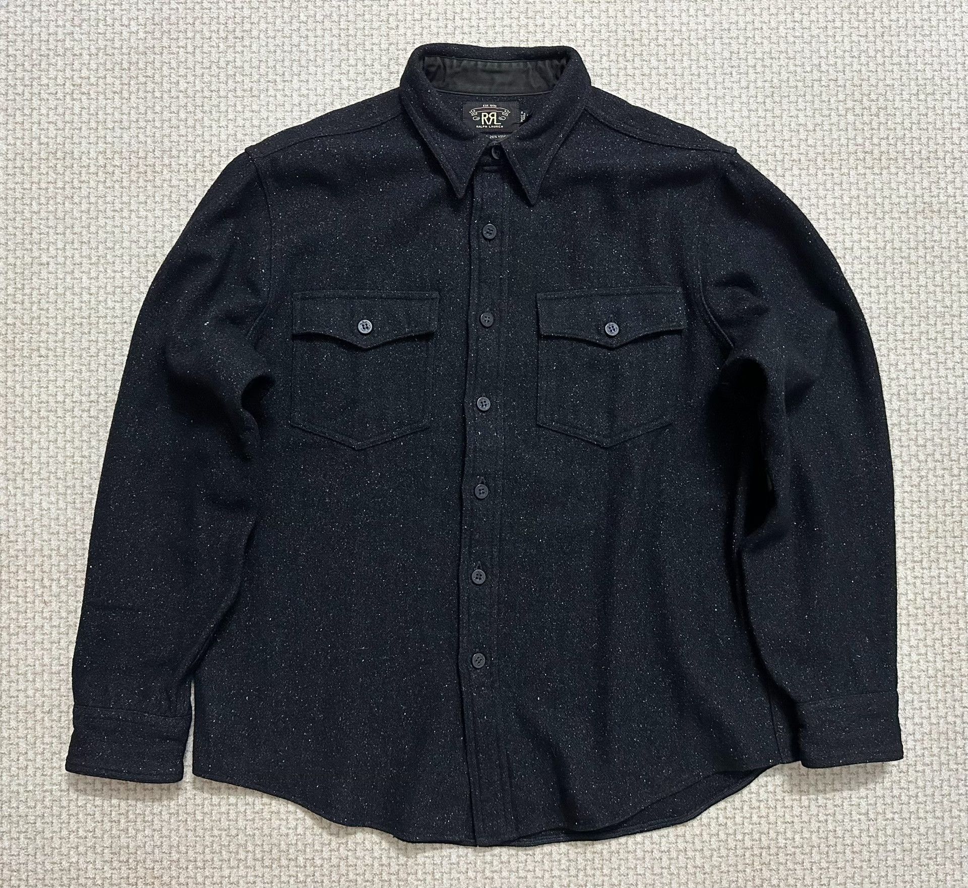 RRL Ralph Lauren RRL Vintage Wool Blend Navy Anchor Shirt Size US L / EU 52-54 / 3 - 1 Thumbnail