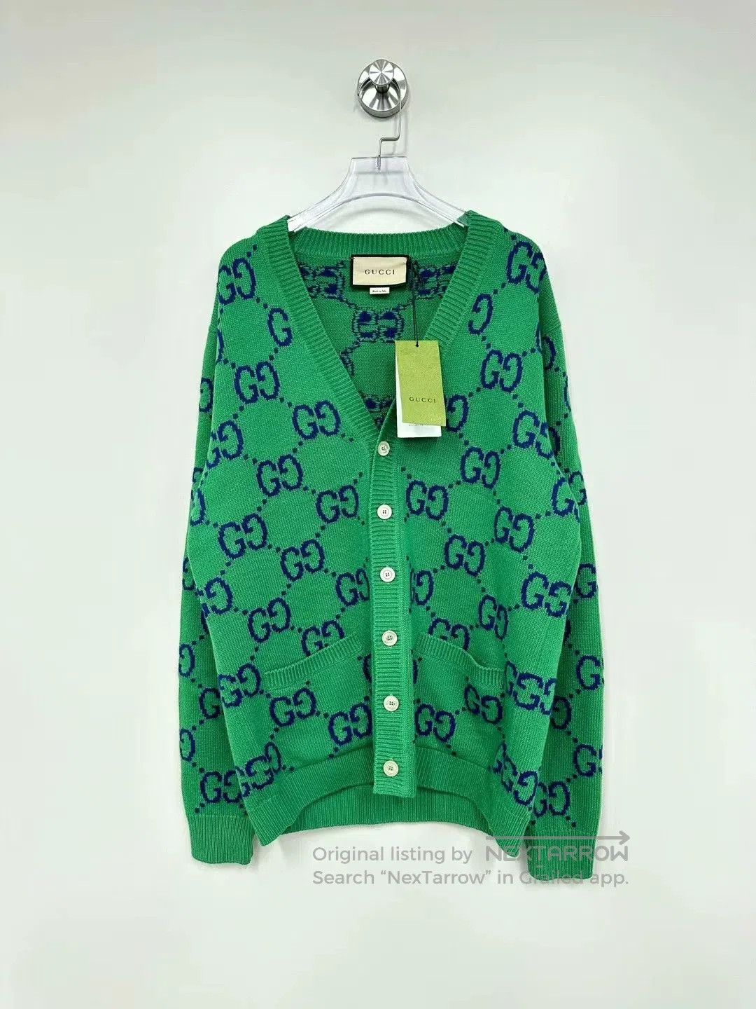 gucci green double g knit cardigan jacket.