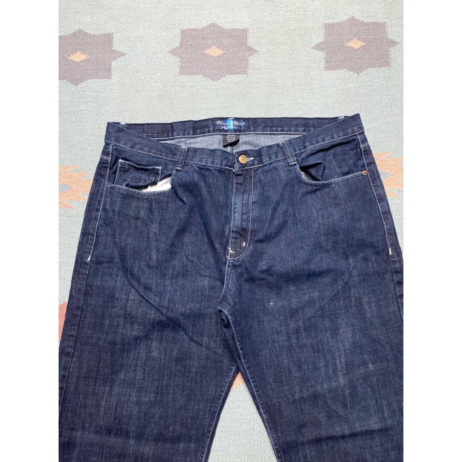 Vintage VINTAGE Black & Blue Denim Jeans Men 40 Regular Blue Wide-Leg Hip Hop Embroidered 40x32 Size US 40 / EU 56 - 5 Thumbnail