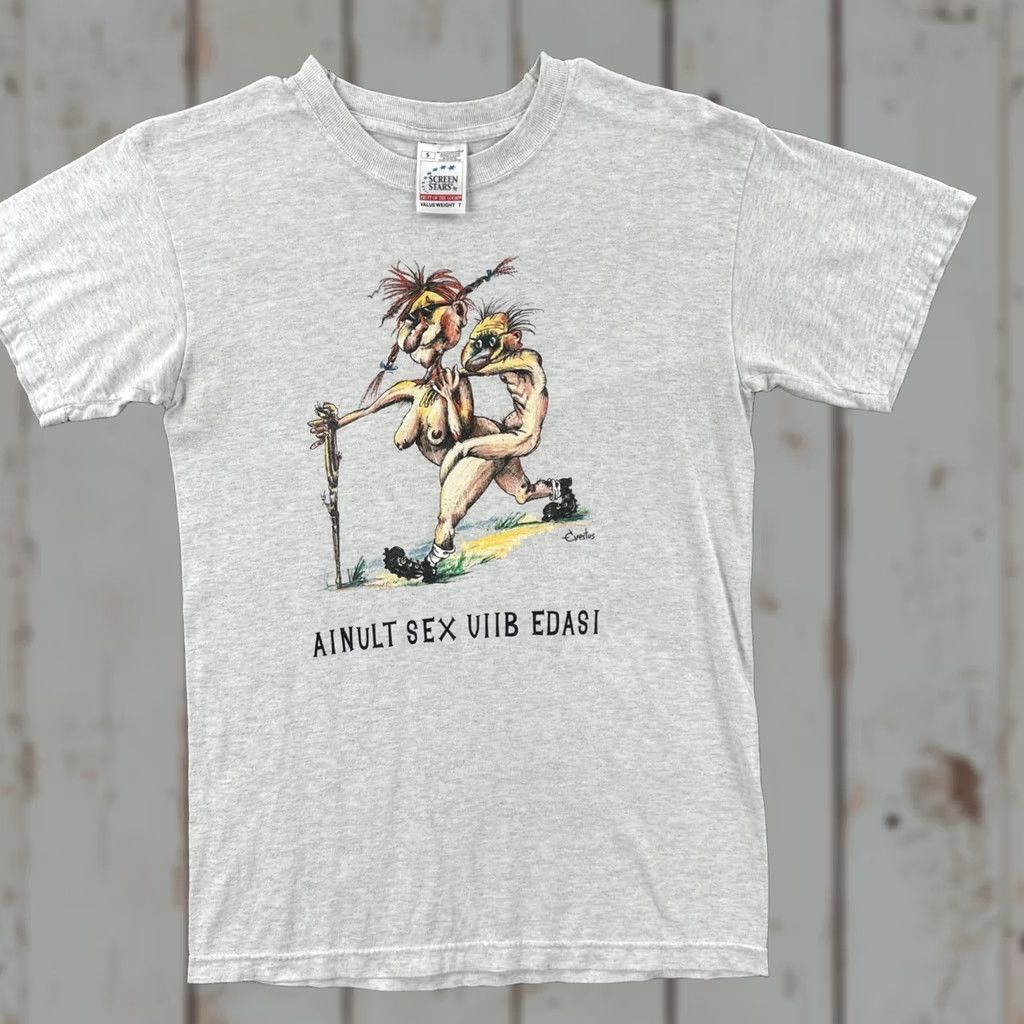 Fruit Of The Loom VINTAGE Screen Stars By Fruit Of The Loom S Gray Shirt 90s Estonian Funny Sex Tee Size US S / EU 44-46 / 1 - 1 Thumbnail