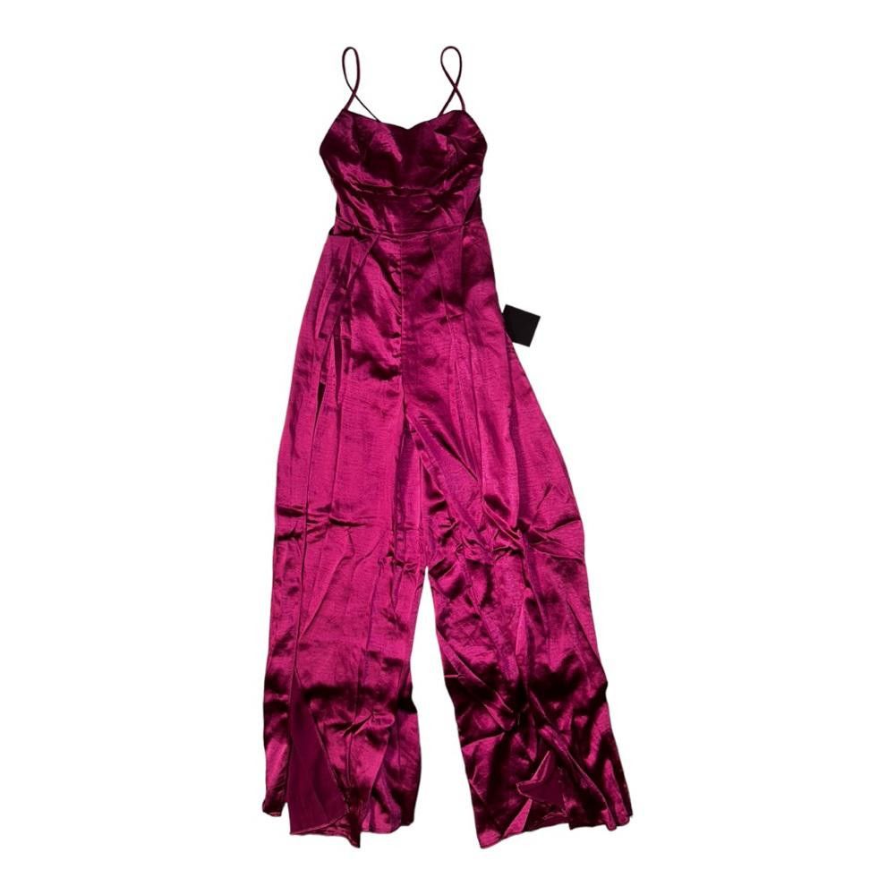 Lulus Lulus NWT Passionate Perfect PinkSatin Split-Leg Jumpsuit XS Size 26" / US 2 / IT 38 - 2 Thumbnail