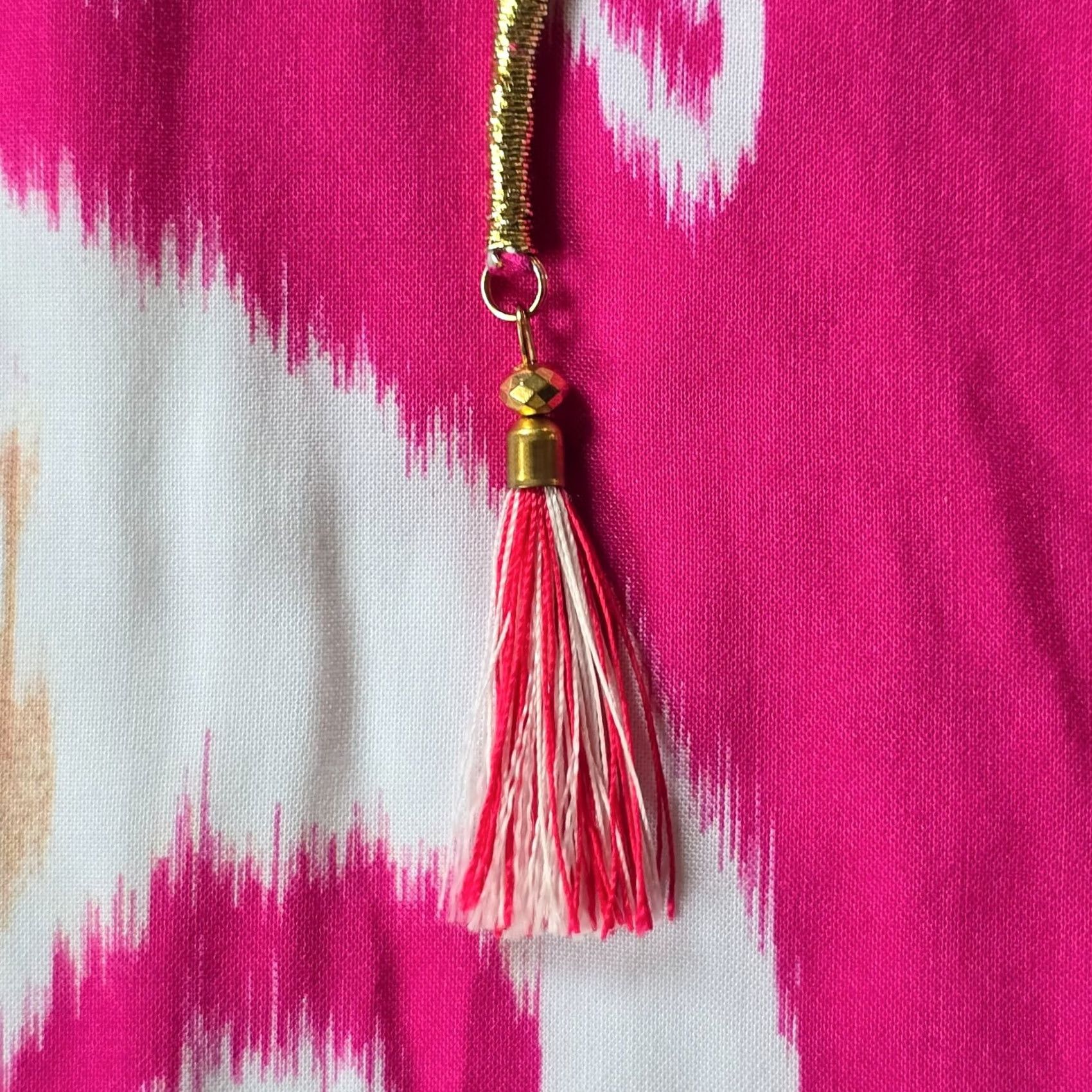 Vintage Chico's Top Womens Size 22 Pink Ikat Flare Sleeve V Neck Tassels Beachy Casual Blouse Size 3XL / US 20-22 - 5 Thumbnail