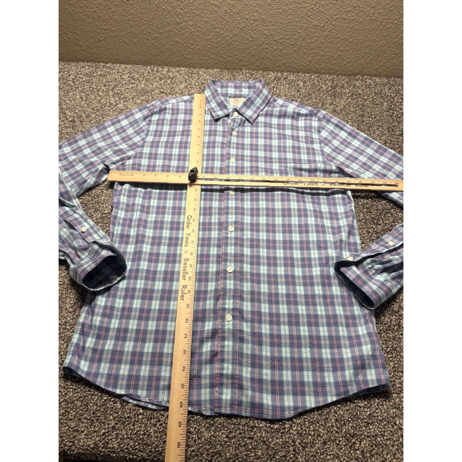 Faherty Faherty Performance Shirt Mens Medium Blue Pink Plaid Button Up Supima Nylon Blend Size US M / EU 48-50 / 2 - 5 Thumbnail