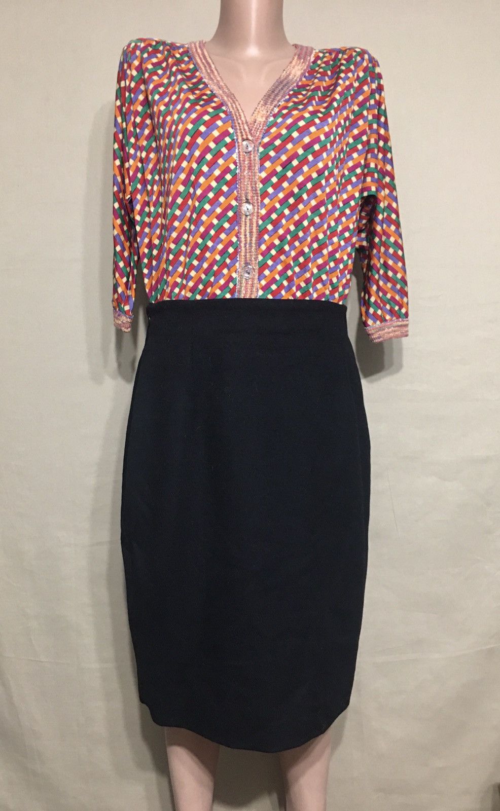 Versace × Vintage Gianni Versace Couture Vintage Black Wool Skirt Size 12 Size 34" / US 12 / IT 48 - 2 Thumbnail