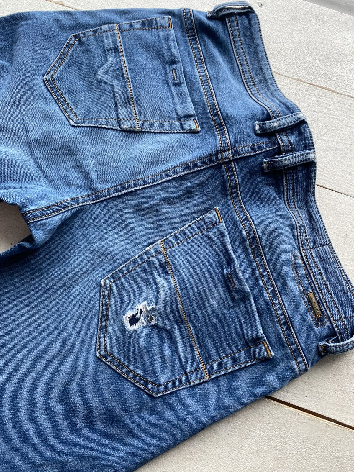 Diesel Luxury 00s Diesel Thommer Slim Skinny Jeans Distressed Blue Size US 33 - 12 Thumbnail