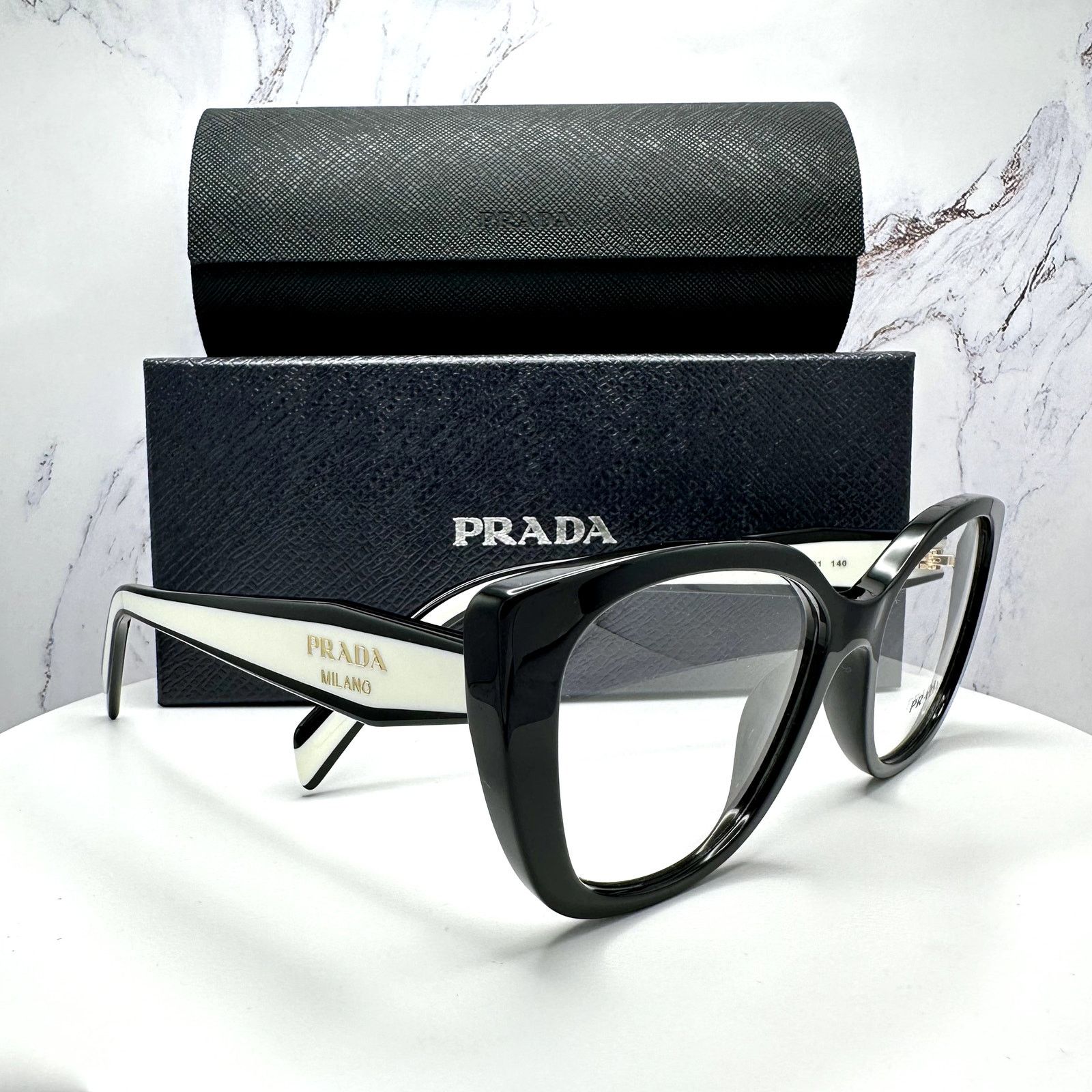 Prada New PRADA Eyeglasses Cat Eye Black White Gold 53-17-140 Size ONE SIZE - 12 Thumbnail