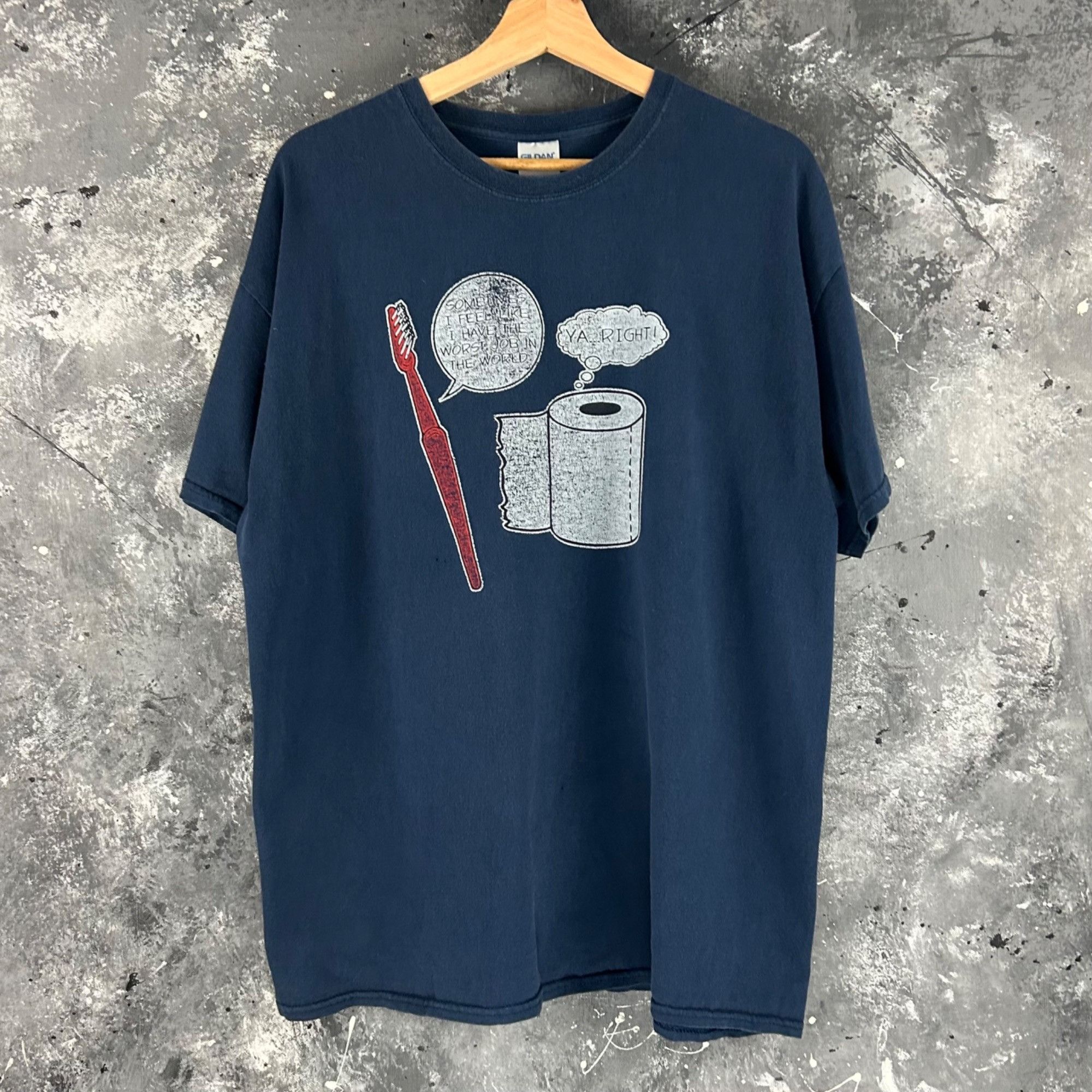 Gildan Vintage Y2K Dark humor navy blue shirt Size US XL / EU 56 / 4 - 1 Thumbnail