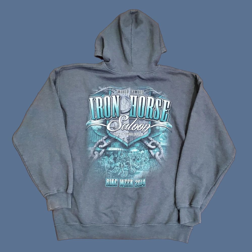 Gildan IRON HORSE SALOON Gildan Hoodie Sweatshirt Mens Large Gray Full Zip Bike Week 2014 Size US L / EU 52-54 / 3 - 1 Thumbnail