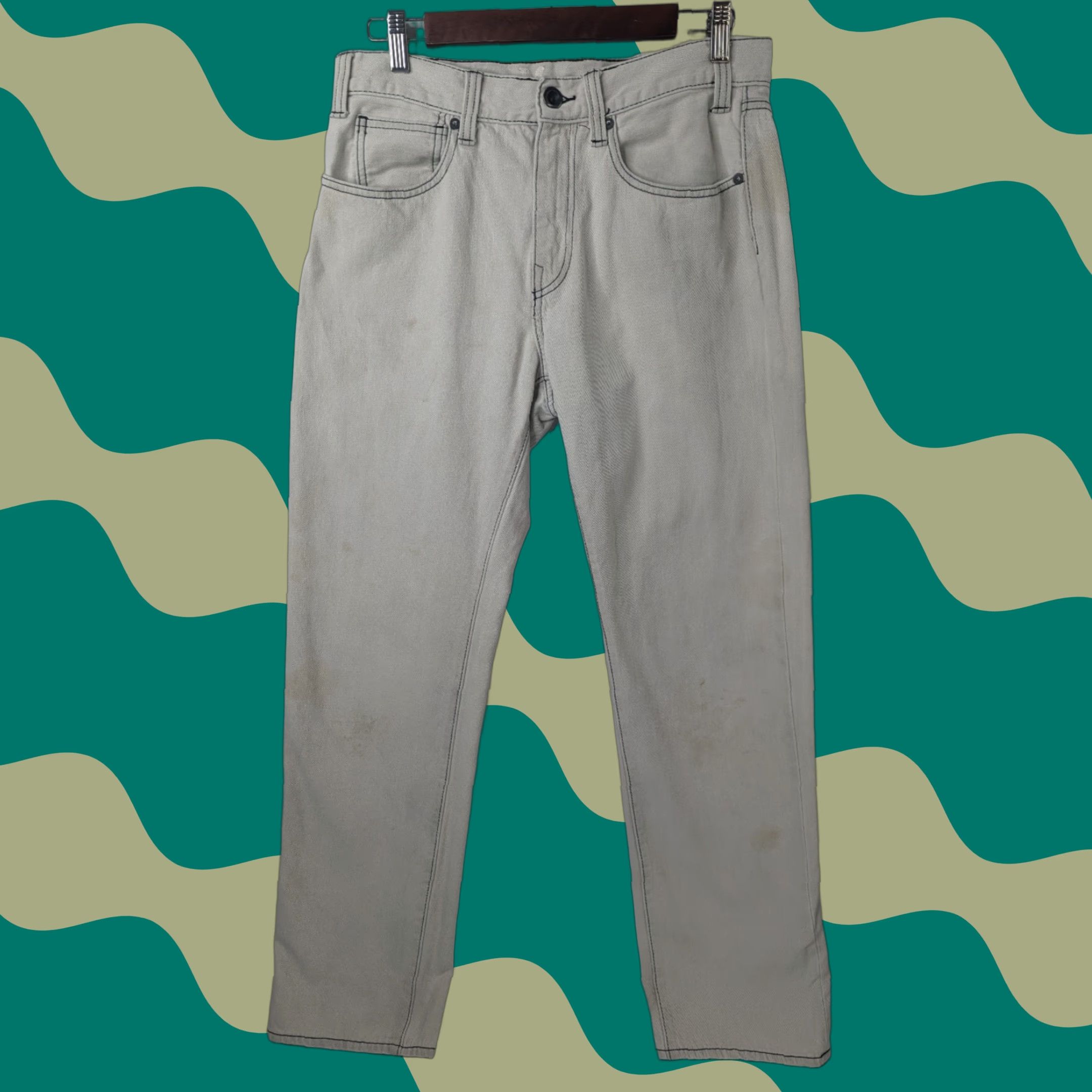 Hurley Hurley Jeans Men 32 Slim Denim Cotton Khaki Beige 5-Pocket Stain Logo Vintage No 90s Skater Grunge Size US 32 / EU 48 - 1 Thumbnail