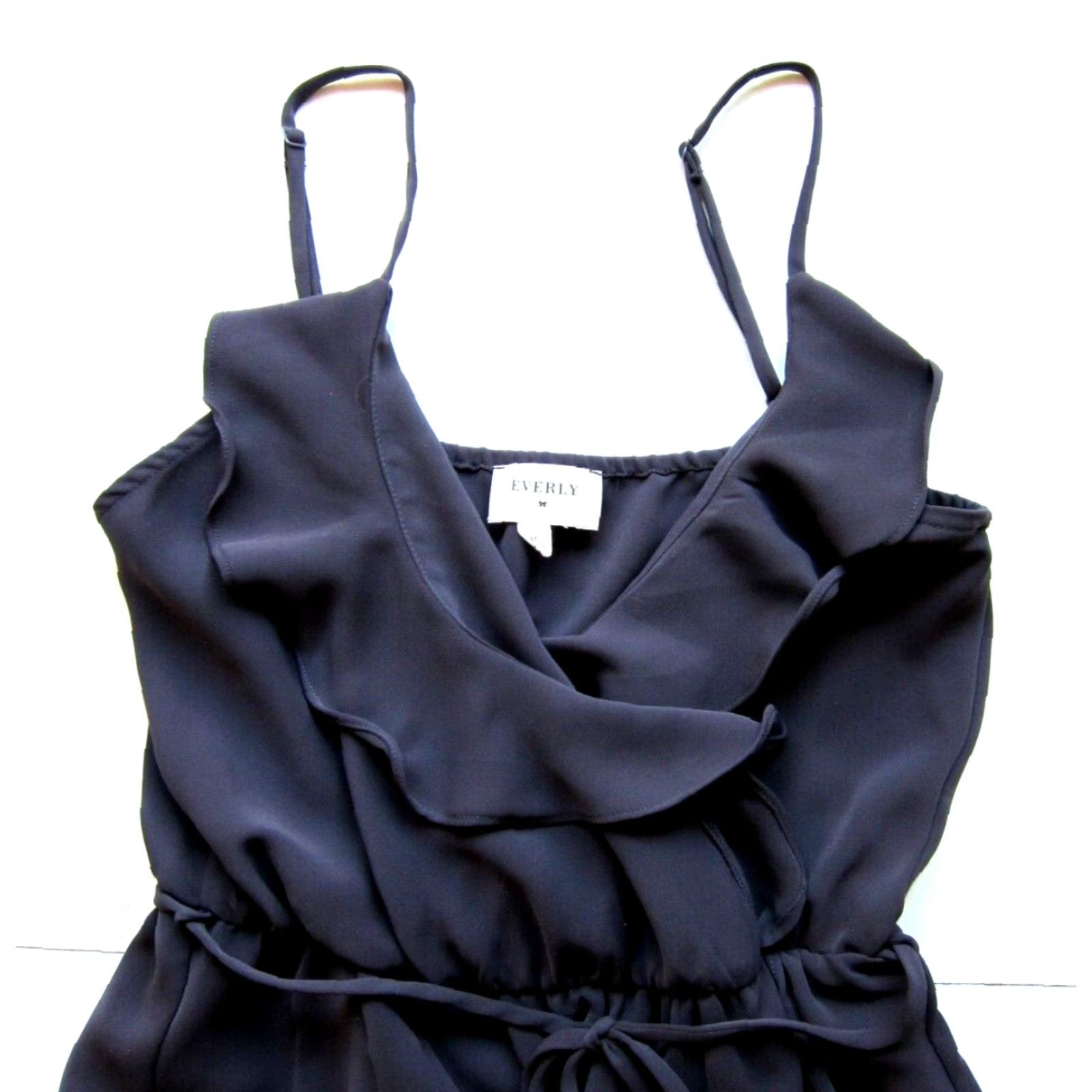 Vintage Everly Dress Medium Dark Brown Long Maxi V-Neck Stretch Ruffle Tank Slip Size M / US 6-8 / IT 42-44 - 3 Thumbnail