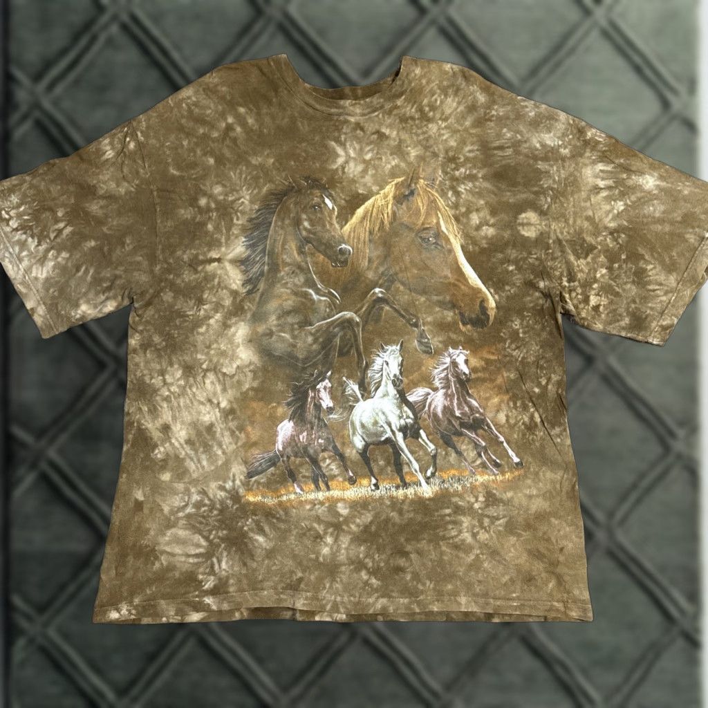 Vintage VINTAGE 90s Brown Running Horses Bronco Tie-Dye Nature Animal T-Shirt 2XL Mens Brown 90s T-Shirt Size US XXL / EU 58 / 5 - 1 Thumbnail