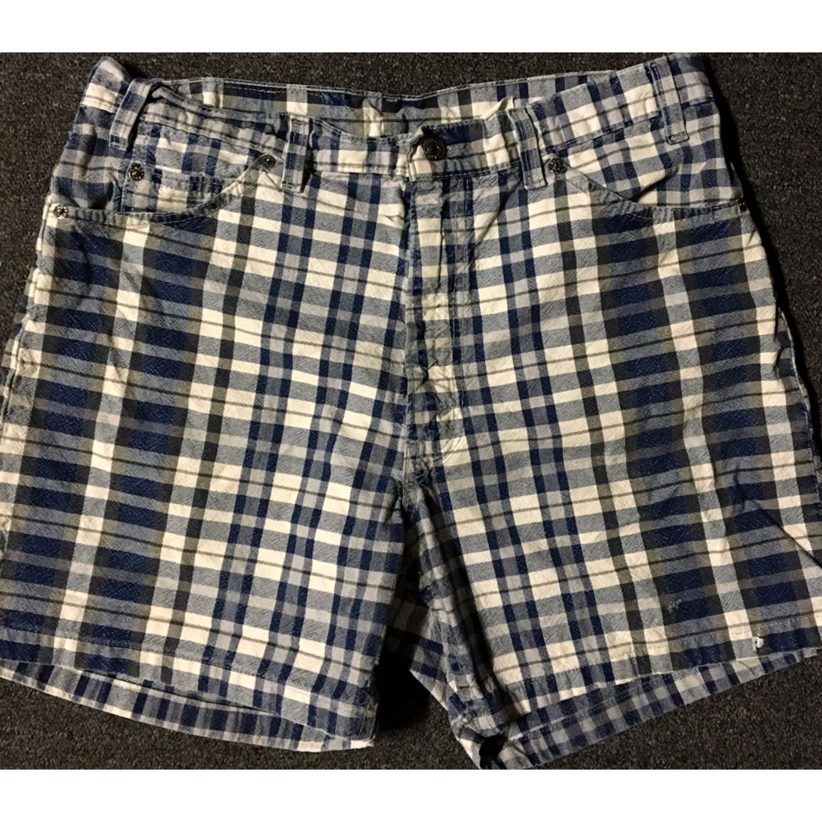 Levi's VINTAGE Levi’s 550 Orange Tab Plaid Shorts 34 USA Western Biker Beach Surf 80s 90s Mens Blues Size US 34 / EU 50 - 3 Thumbnail