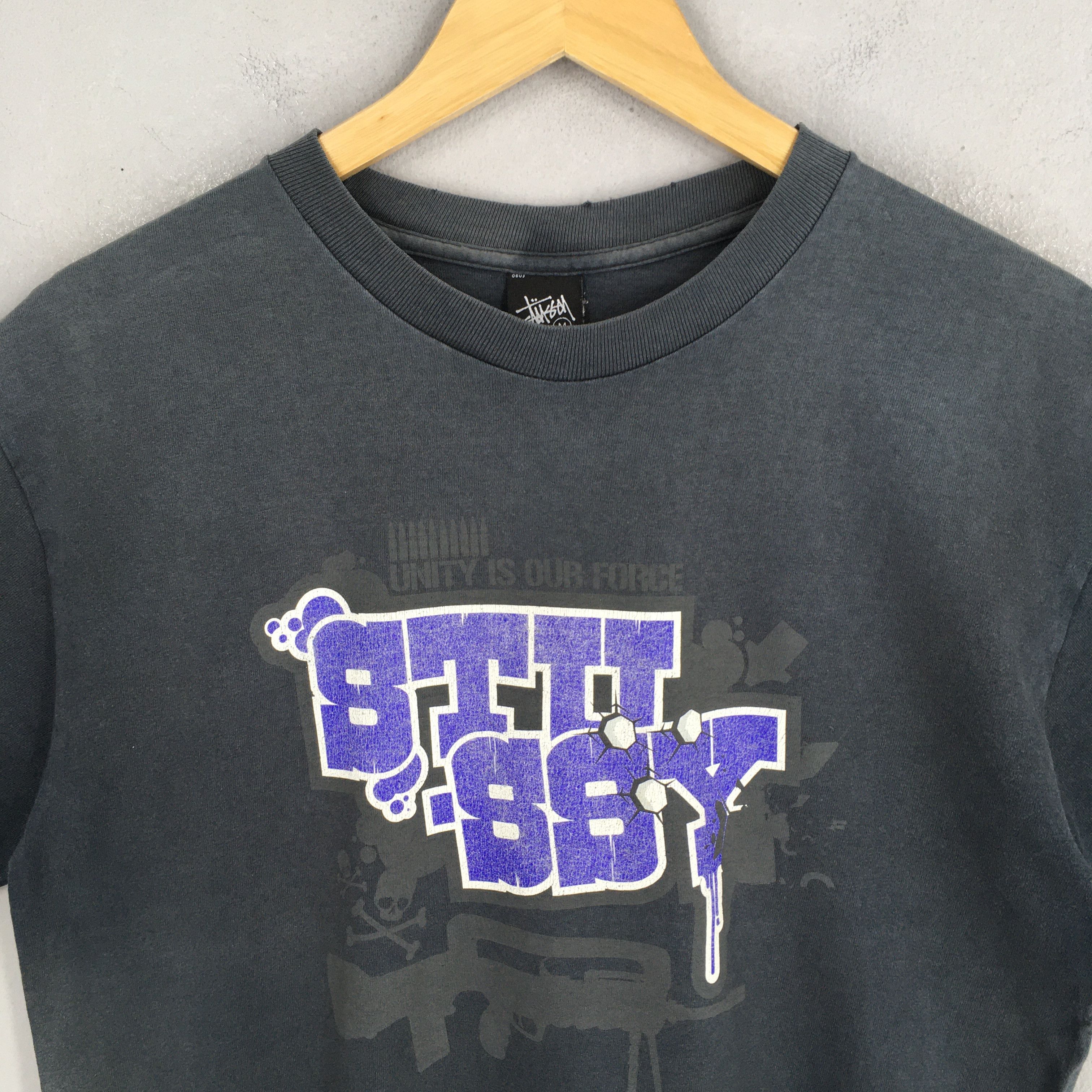 Stussy × Vintage Vintage 90's Stussy Unity Is Our Force Black T shirt Medium Size US M / EU 48-50 / 2 - 2 Thumbnail