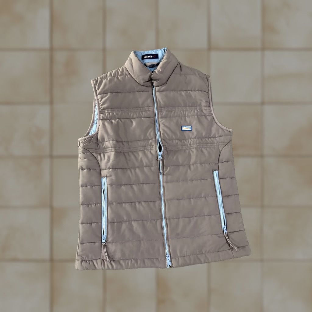 johnnie-O Vest Mens Small Brown Quilted Puffer Full Zip Stand Collar Lightweight