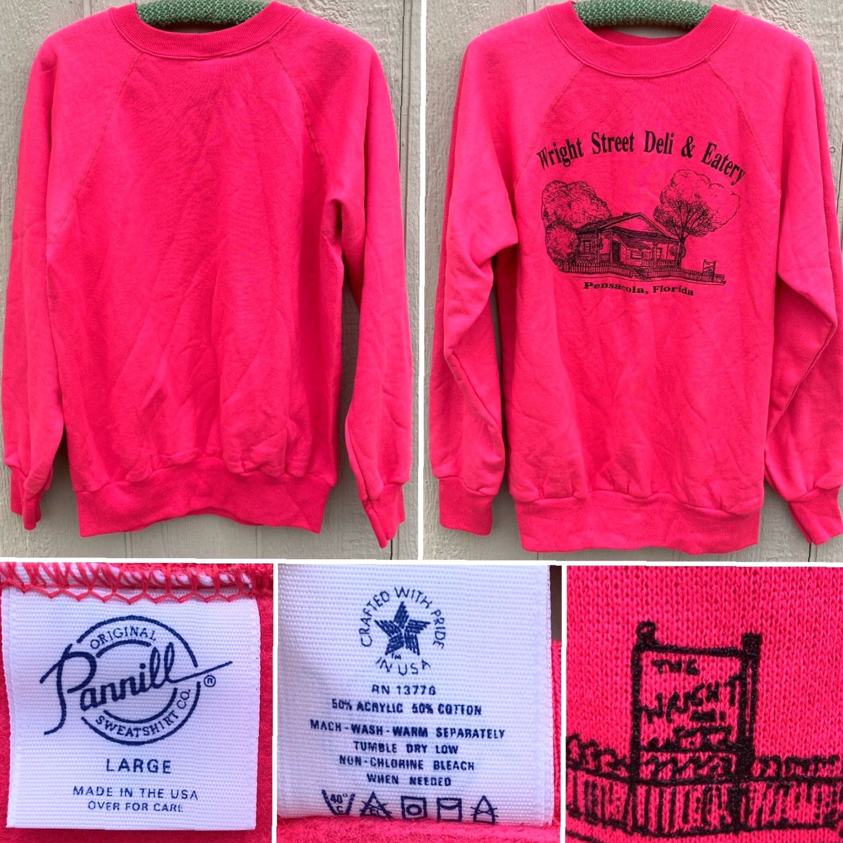 Vintage VINTAGE Wright Street Deli & Eatery Pensacola Florida Raglan Sweatshirt L Pink 80s Mens Size US L / EU 52-54 / 3 - 3 Thumbnail