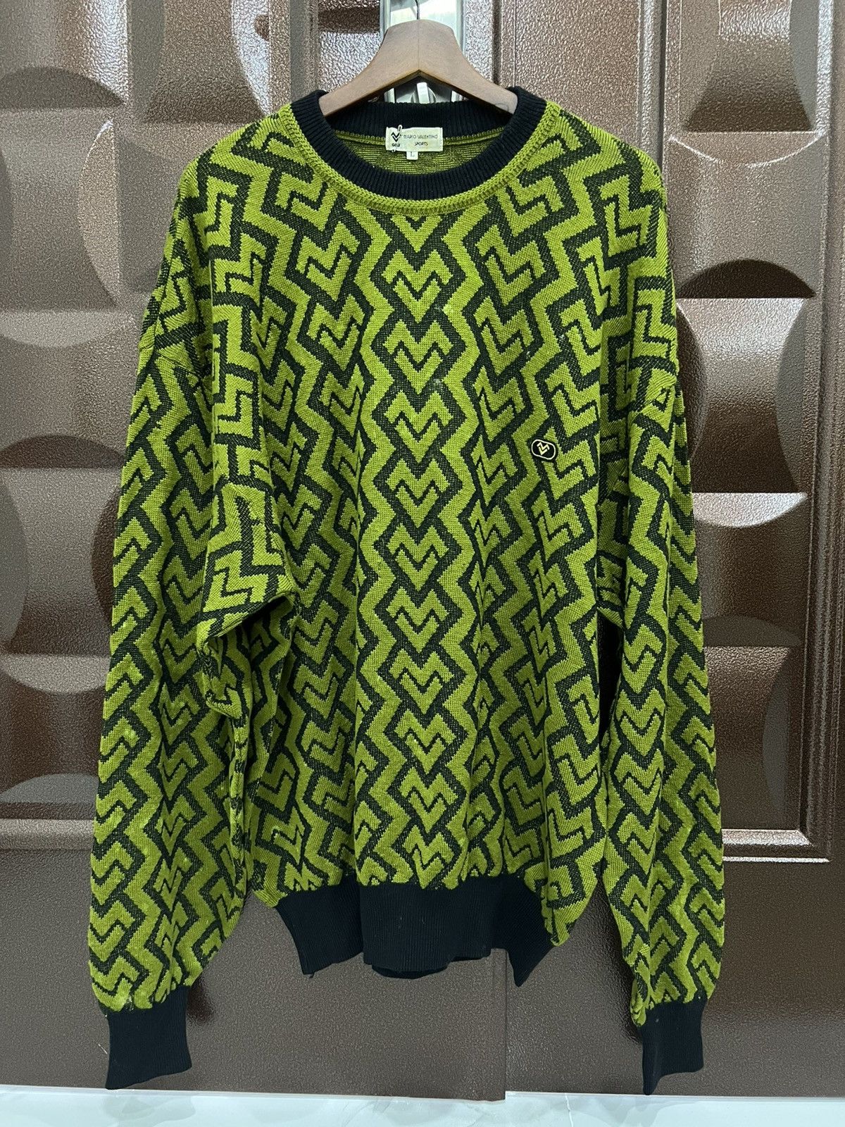 Mario Valentino MARIO VALENTINO Retro Geometric Oversized Knit Pullover Size US L / EU 52-54 / 3 - 2 Thumbnail